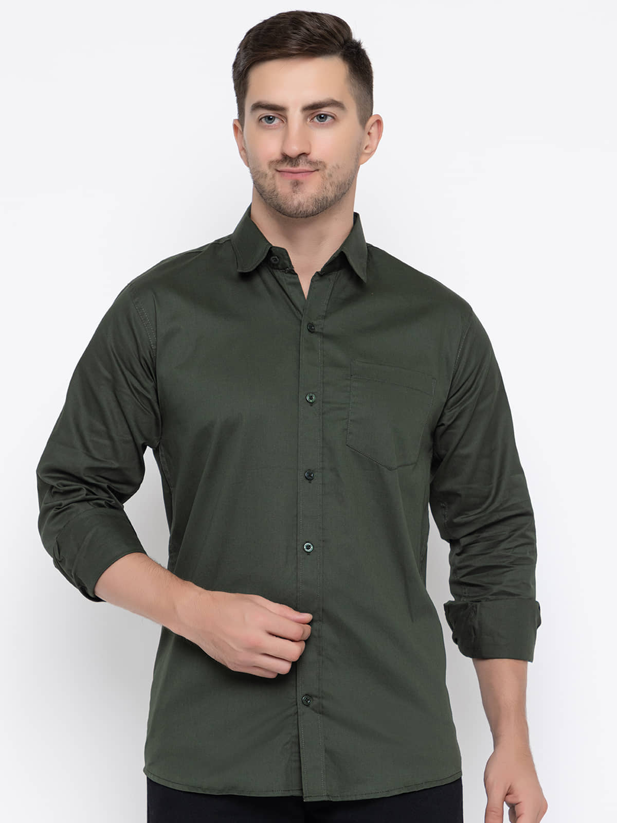MODERNITY Cotton Blend Regular Fit Solids Full Sleeves Men's Casual Shirt - Green ( Pack of 1 )