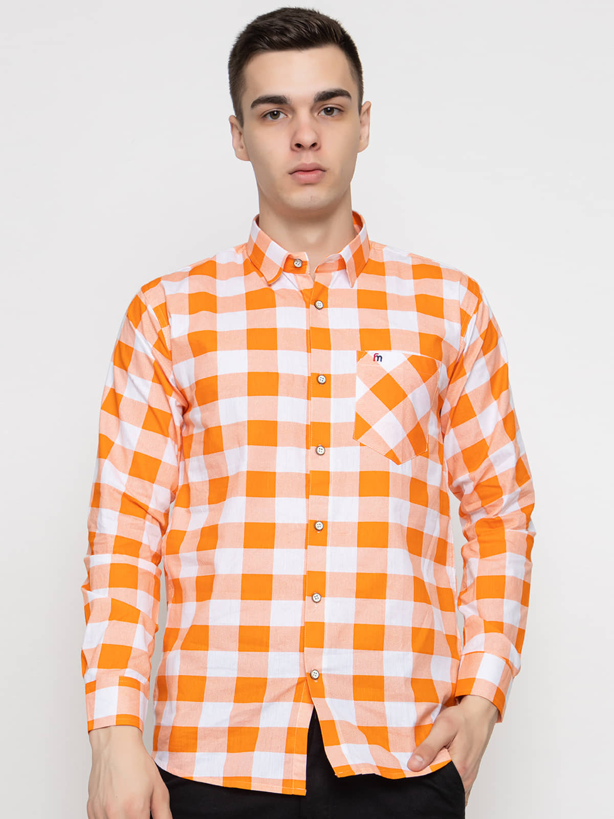 MODERNITY Cotton Blend Regular Fit Checks Full Sleeves Men's Casual Shirt - Orange ( Pack of 1 )