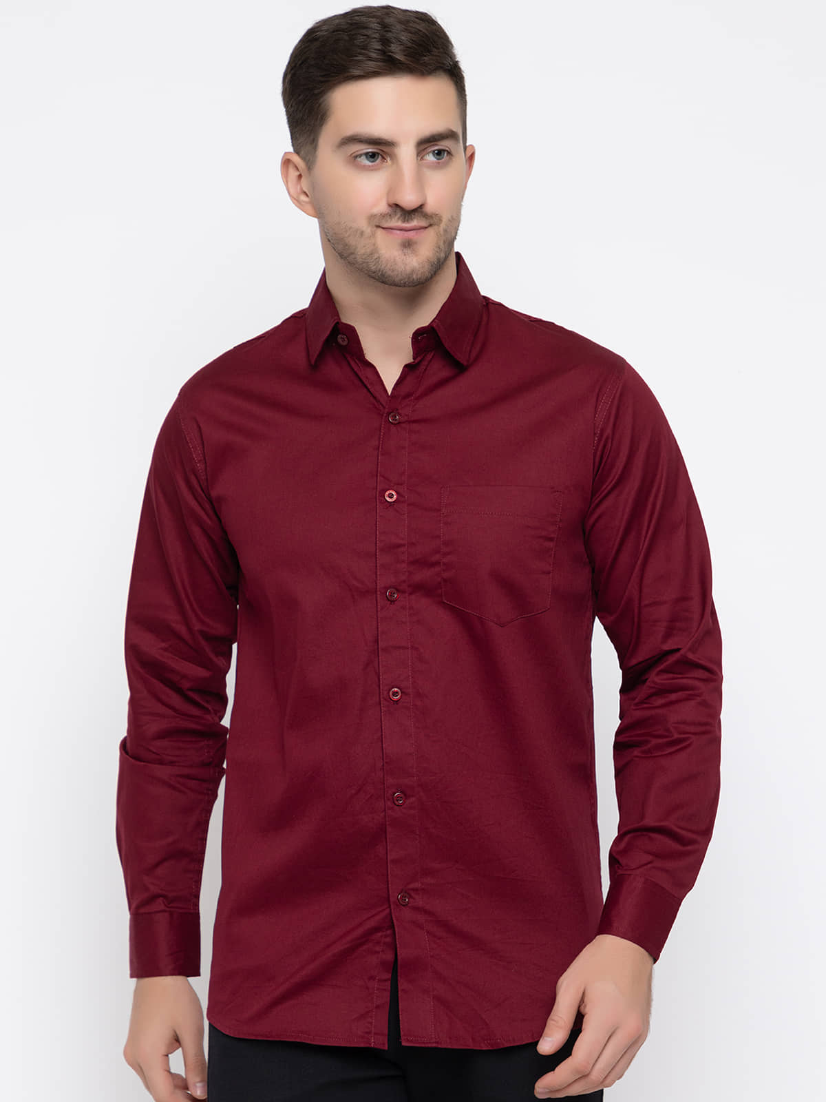 MODERNITY Cotton Blend Regular Fit Solids Full Sleeves Men's Casual Shirt - Maroon ( Pack of 1 )