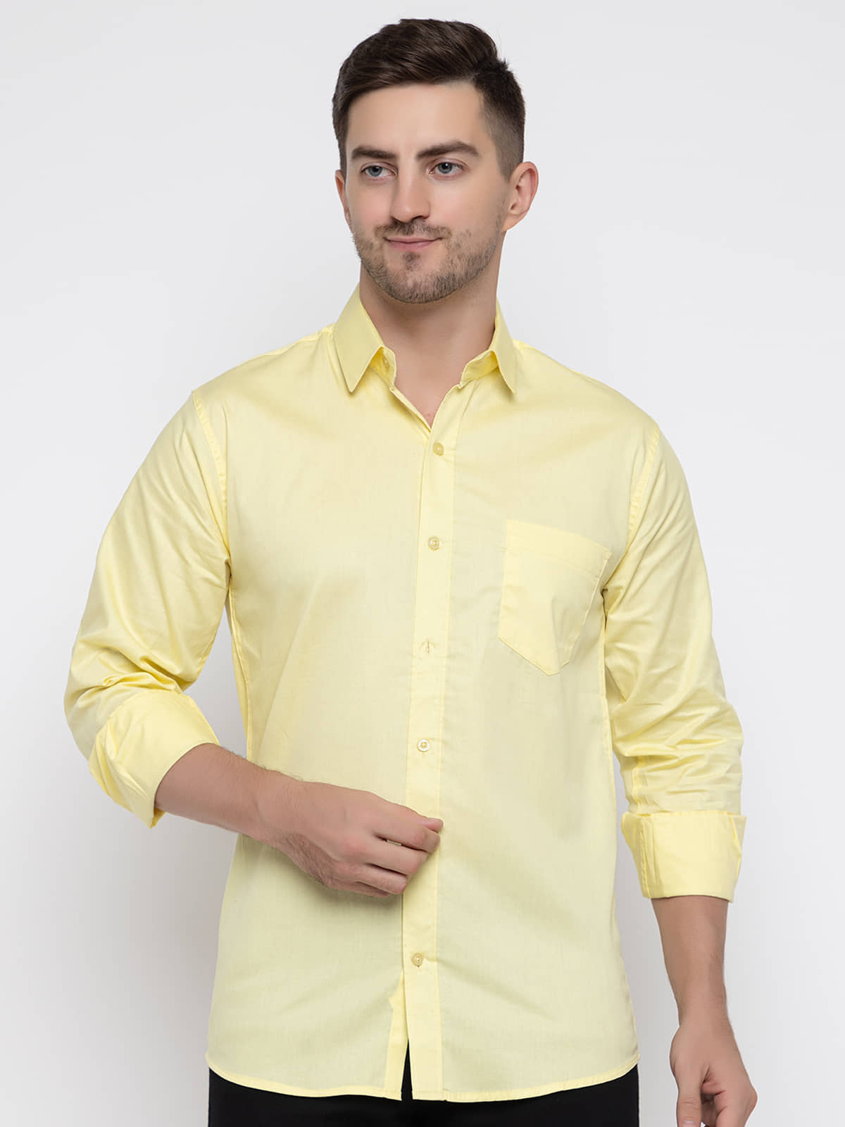 MODERNITY Cotton Blend Regular Fit Solids Full Sleeves Men's Casual Shirt - Yellow ( Pack of 1 )