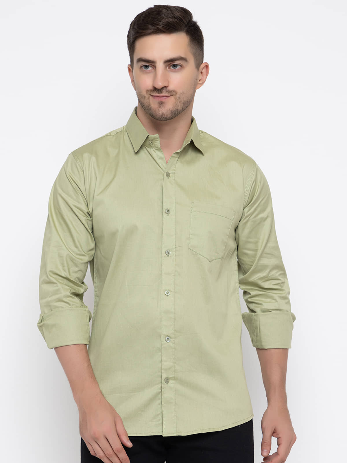MODERNITY Cotton Blend Regular Fit Solids Full Sleeves Men's Casual Shirt - Green ( Pack of 1 )