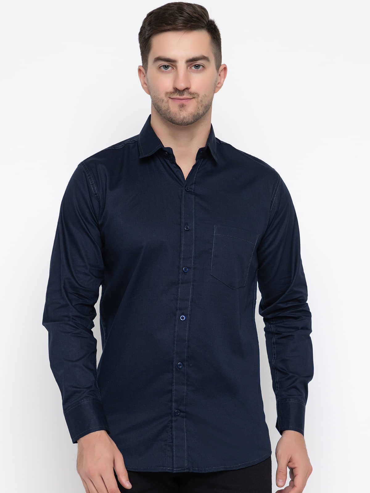 MODERNITY Cotton Blend Regular Fit Solids Full Sleeves Men's Casual Shirt - Blue ( Pack of 1 )