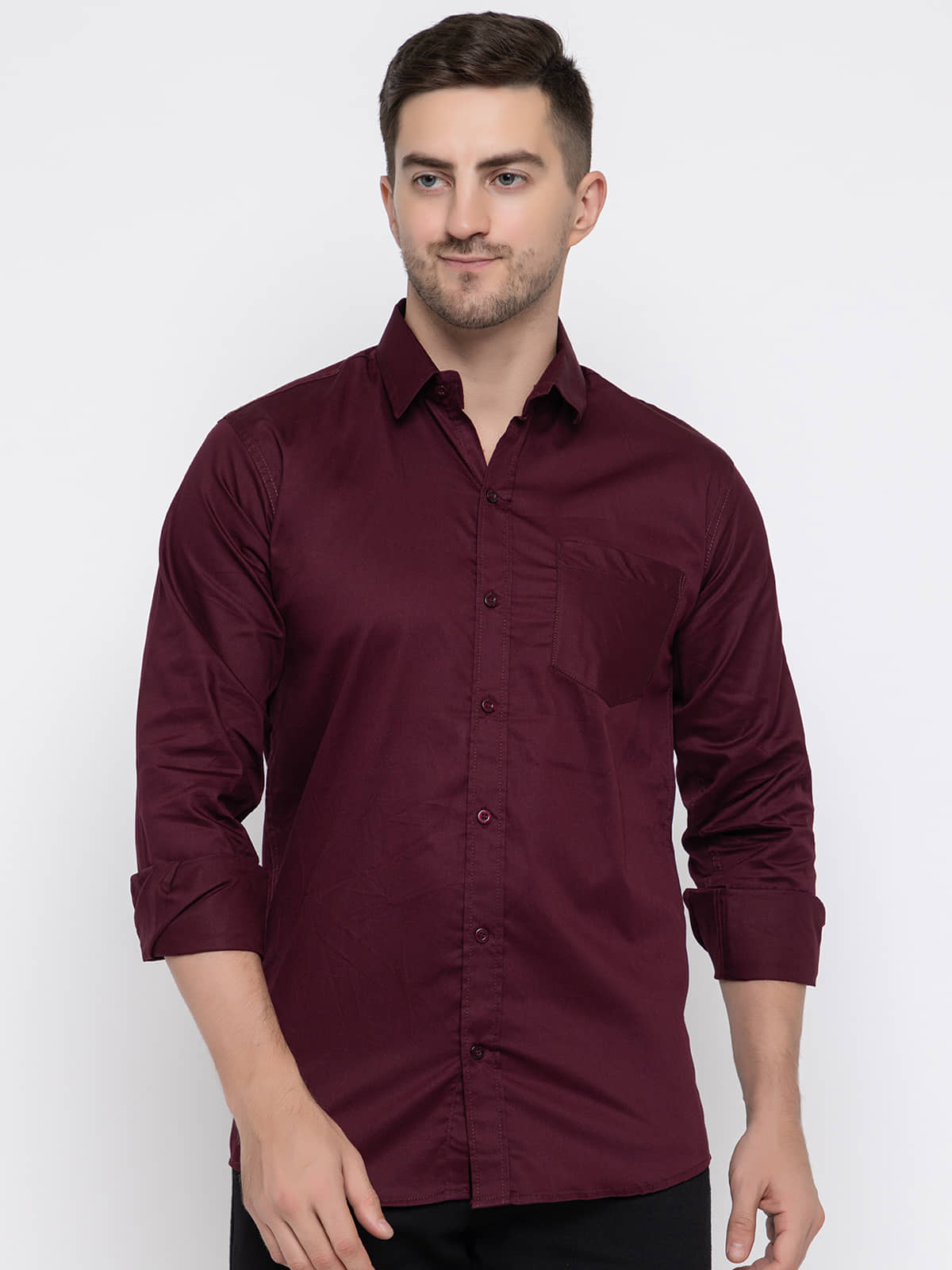 MODERNITY Cotton Blend Regular Fit Solids Full Sleeves Men's Casual Shirt - Wine ( Pack of 1 )