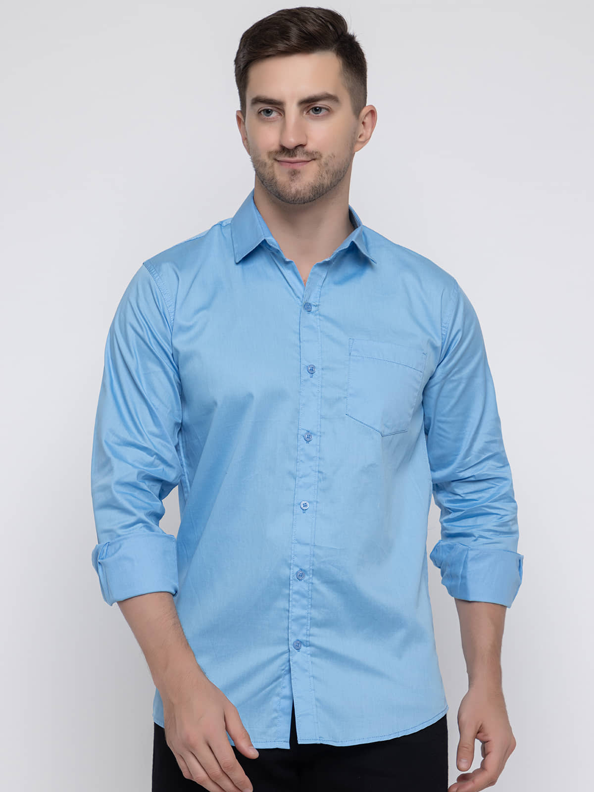 MODERNITY Cotton Blend Regular Fit Solids Full Sleeves Men's Casual Shirt - Blue ( Pack of 1 )