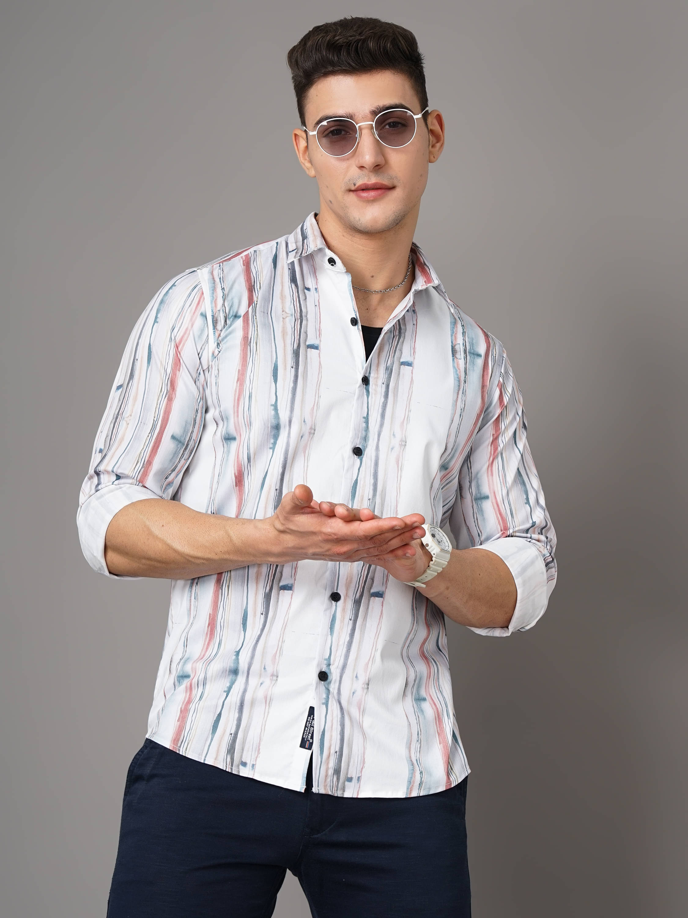 Paul Street Polyester Slim Fit Striped Full Sleeves Men's Casual Shirt - White ( Pack of 1 )     			Paul Street Polyester Slim Fit Striped Full Sleeves Men's Casual Shirt - White ( Pack of 1 )