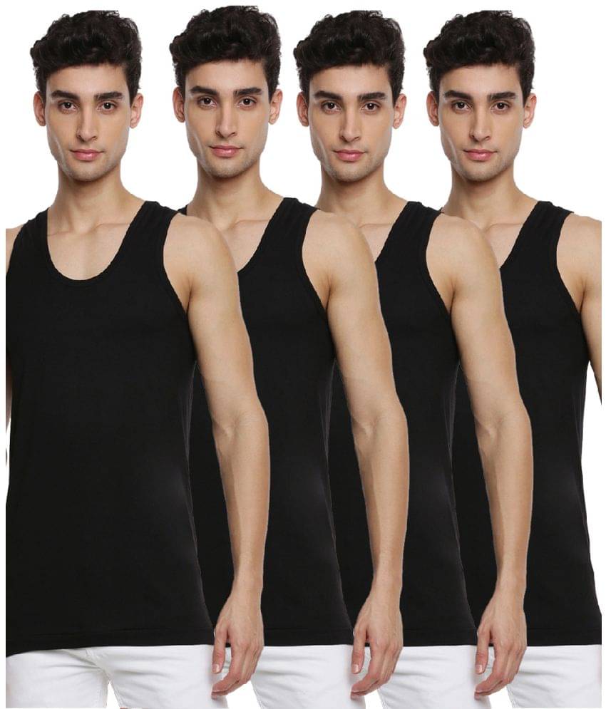     			Ramraj cotton Pack of 4 Cotton Undershirt For Men ( Black )