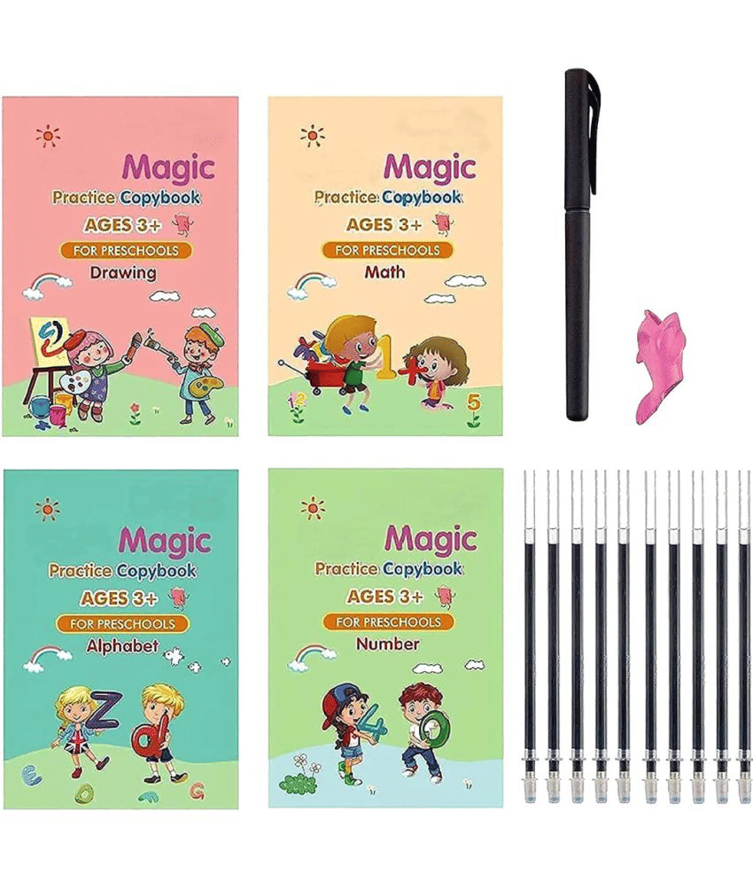 Sank Magic Practice Copybook (4 Books +10 Refills + 1Grip +1 Pen) - magic book, magic practice book, sank magic practice book, magic practice copybook, sank magic Sank Magic Practice Copybook (4 Books +10 Refills + 1Grip +1 Pen) - magic book, magic practice book, sank magic practice book, magic practice copybook, sank magic