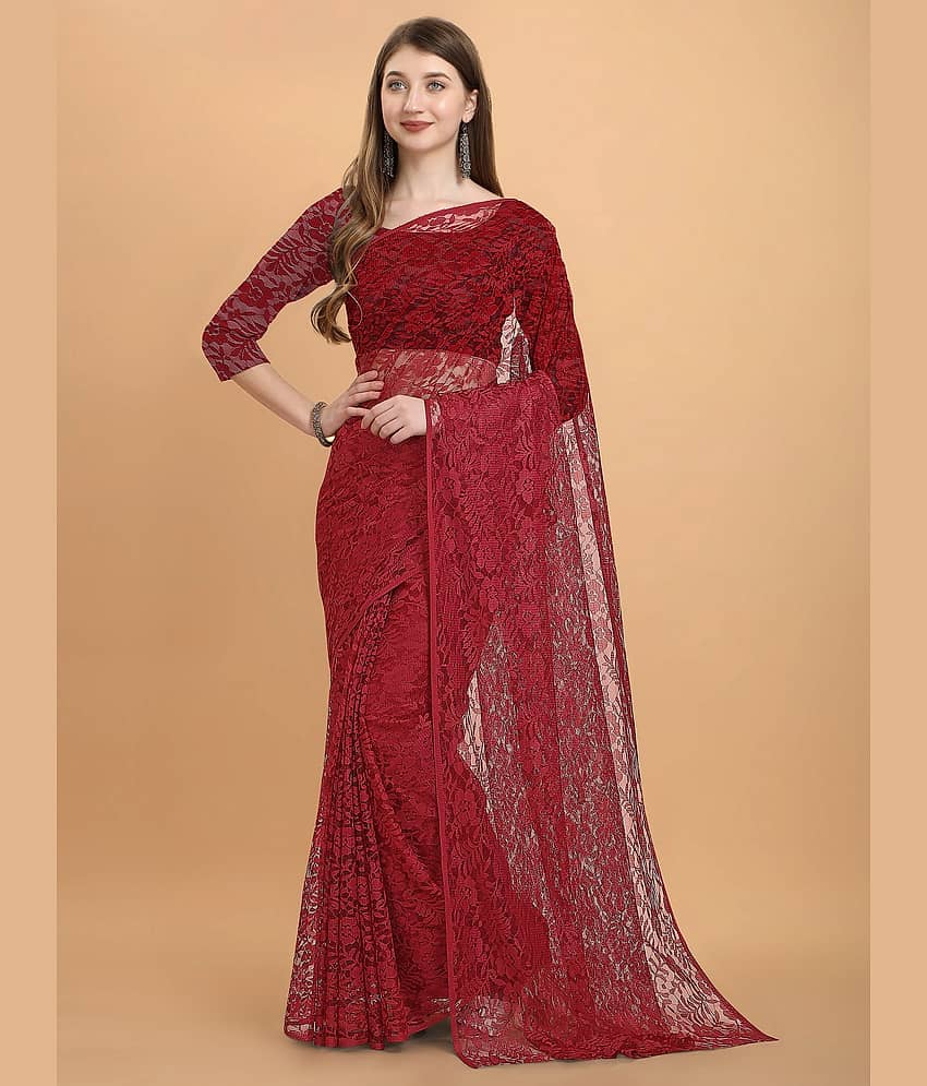 VANRAJ CREATION Brasso Self Design Saree With Unstitched Blouse Piece ( Maroon ) - Sarees | Buy online on ZillyBuy