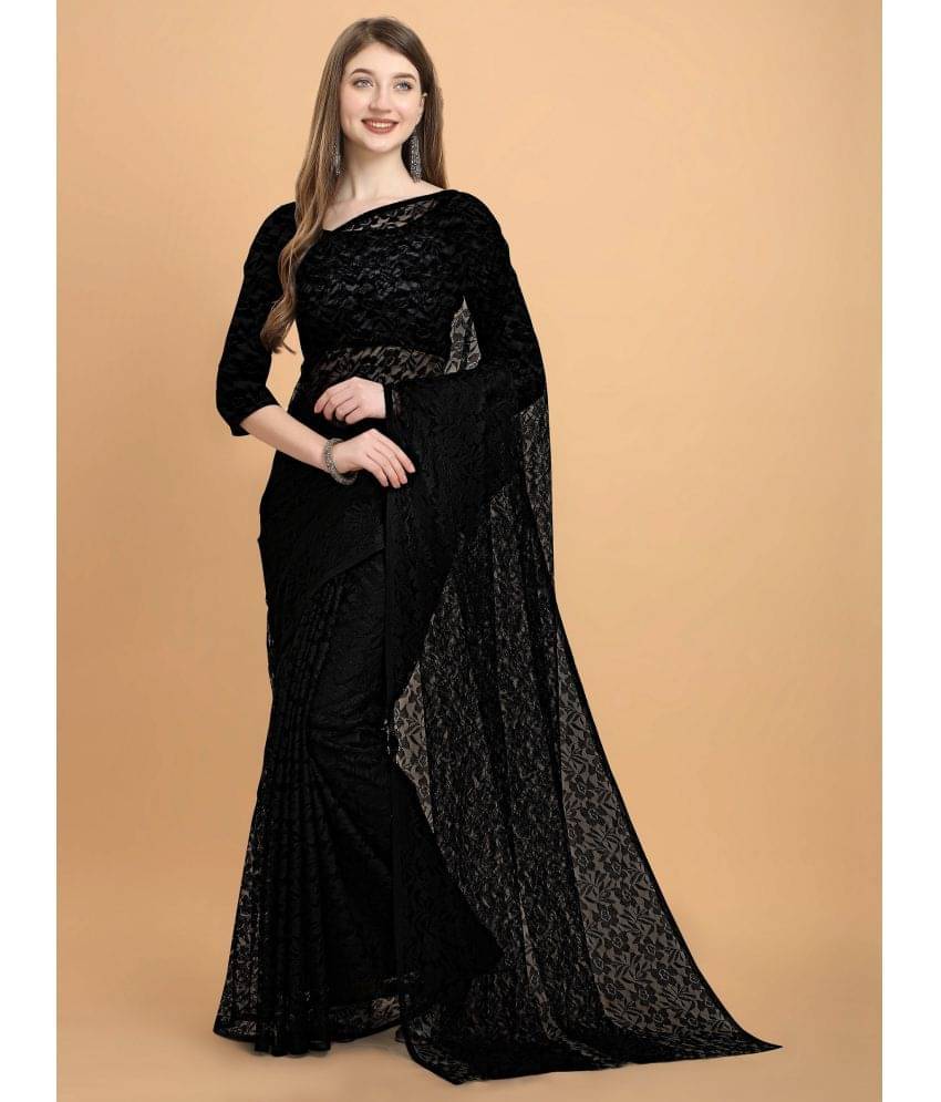    			VANRAJ CREATION Brasso Self Design Saree With Unstitched Blouse Piece ( Black )