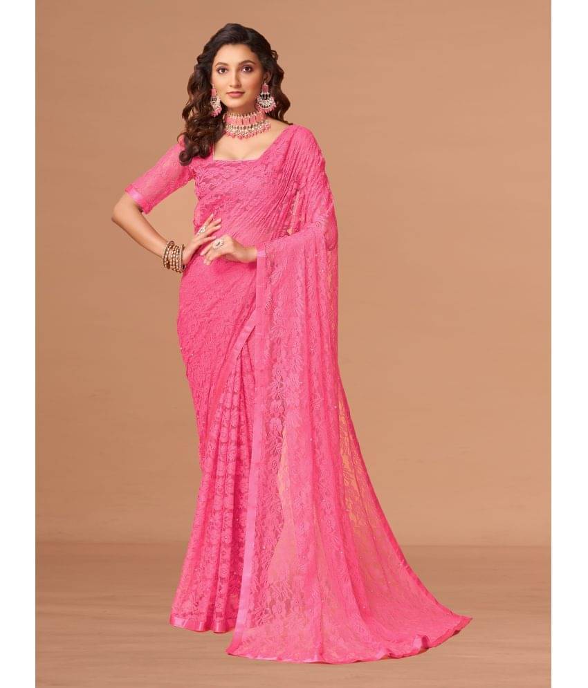VANRAJ CREATION Brasso Self Design Saree With Unstitched Blouse Piece ( Pink ) VANRAJ CREATION Brasso Self Design Saree With Unstitched Blouse Piece ( Pink )