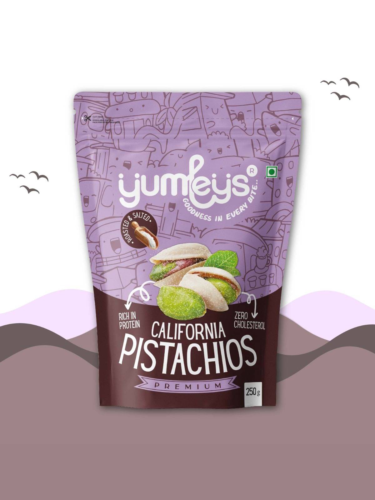     			Yumleys Premium California Roasted & Mildly Salted Pista Pistachios 250gm