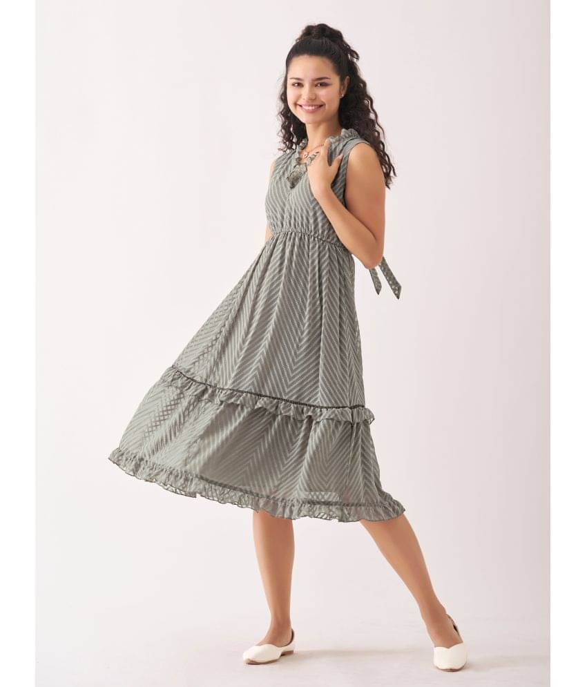 aask Women Polyester Blend Embroidered Fit & Flare Dress ( Grey ) aask Women Polyester Blend Embroidered Fit & Flare Dress ( Grey )
