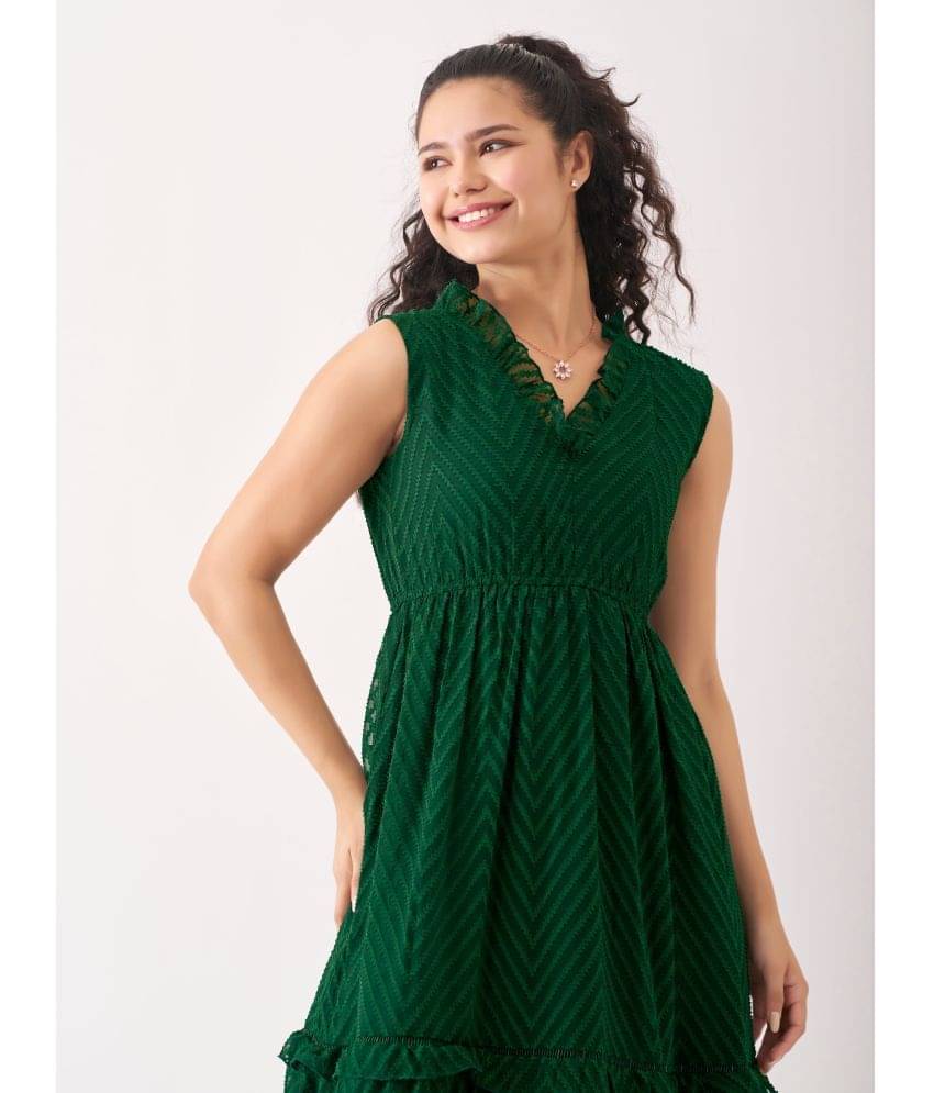     			aask Women Polyester Embroidered Fit & Flare Dress ( Green )