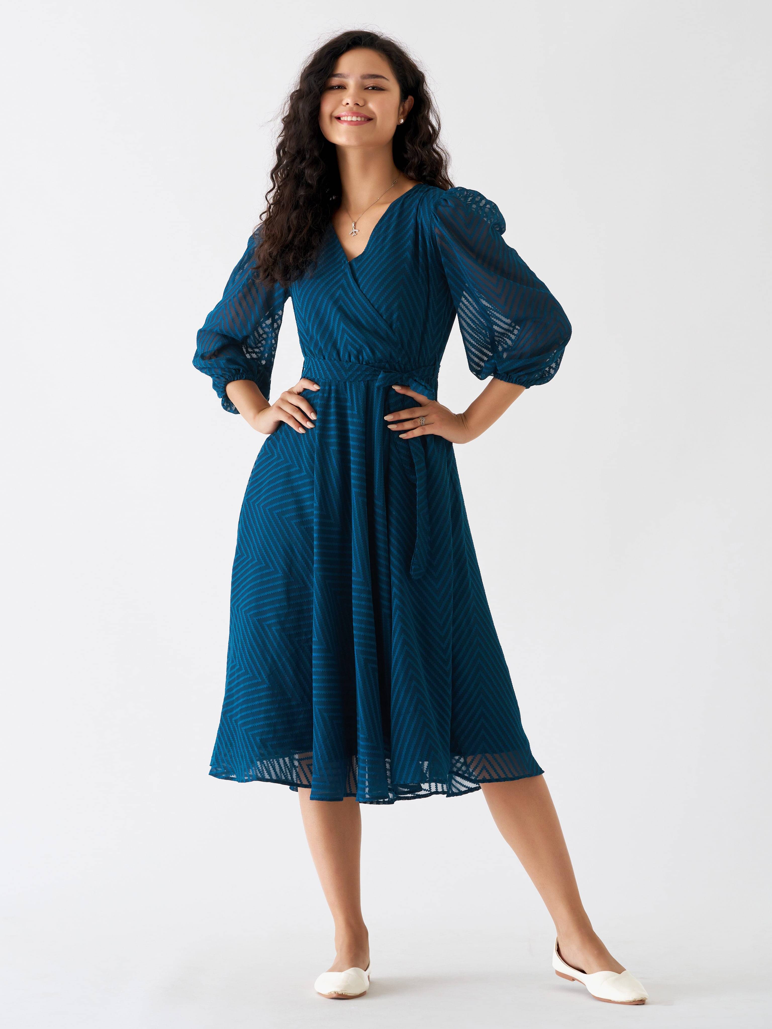 aask Women Polyester Blend Embroidered Fit & Flare Dress ( Teal ) aask Women Polyester Blend Embroidered Fit & Flare Dress ( Teal )