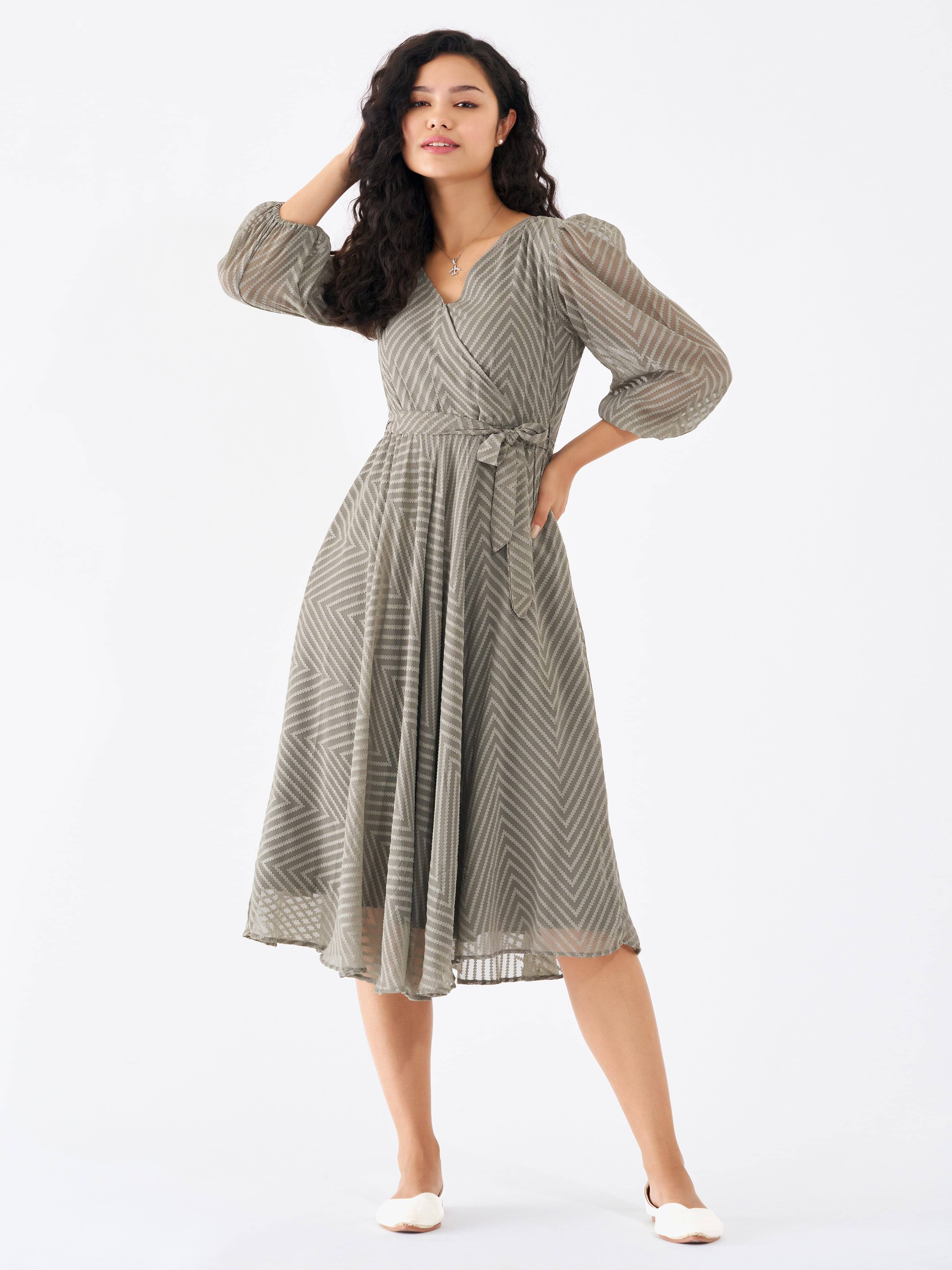     			aask Women Polyester Blend Embroidered Fit & Flare Dress ( Grey )