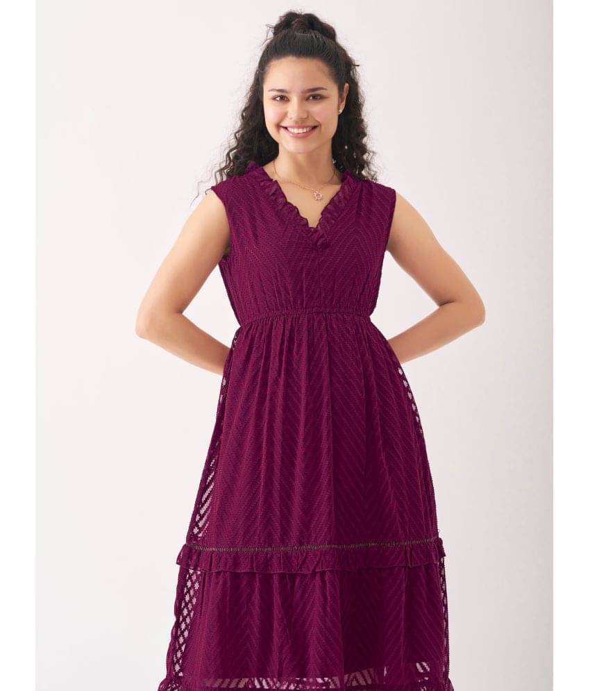     			aask Women Polyester Blend Embroidered Fit & Flare Dress ( Purple )