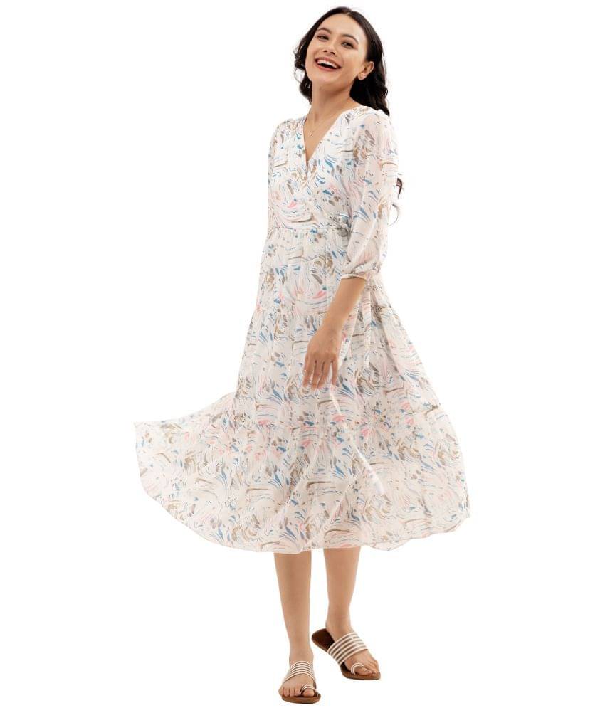     			aask Polyester Blend Printed Knee Length Women's Fit & Flare Dress - Multicolor ( Pack of 1 )