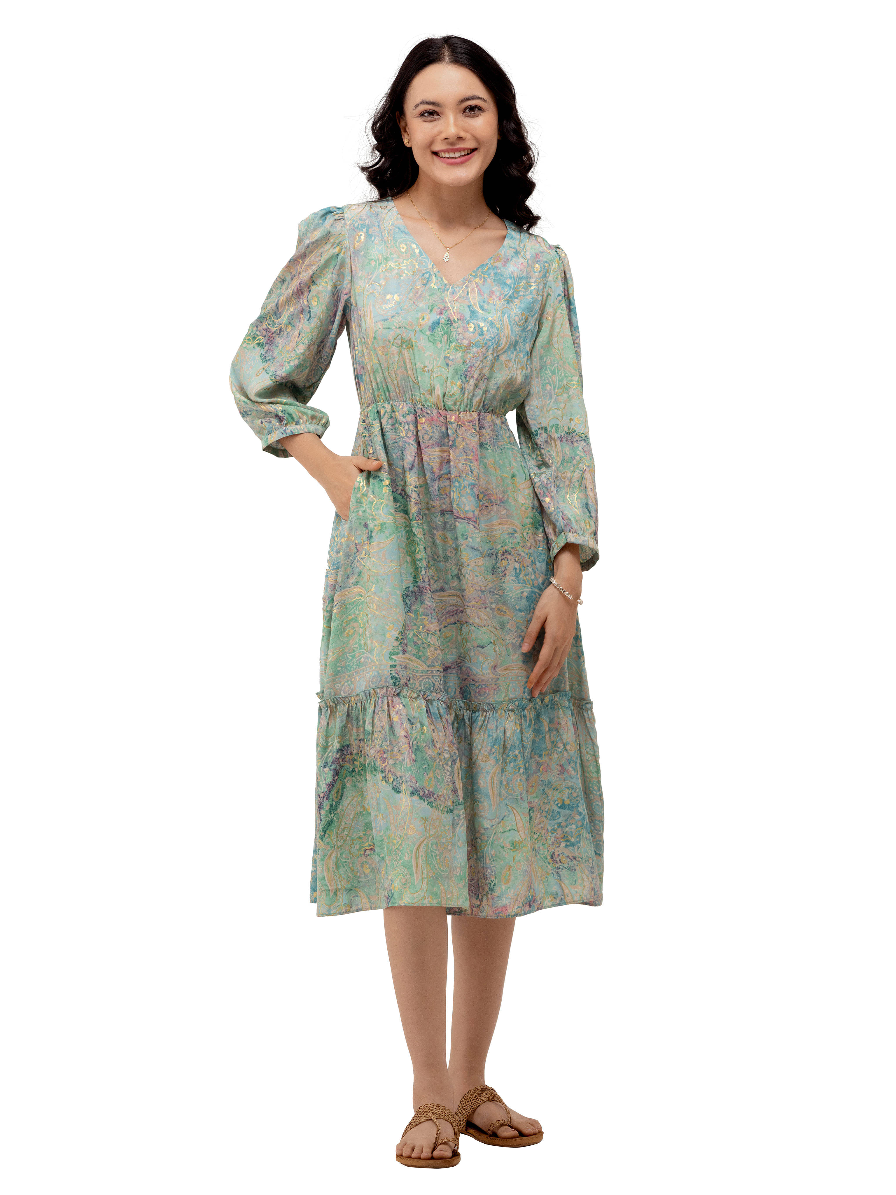     			aask Polyester Blend Printed Knee Length Women's Fit & Flare Dress - Blue ( Pack of 1 )