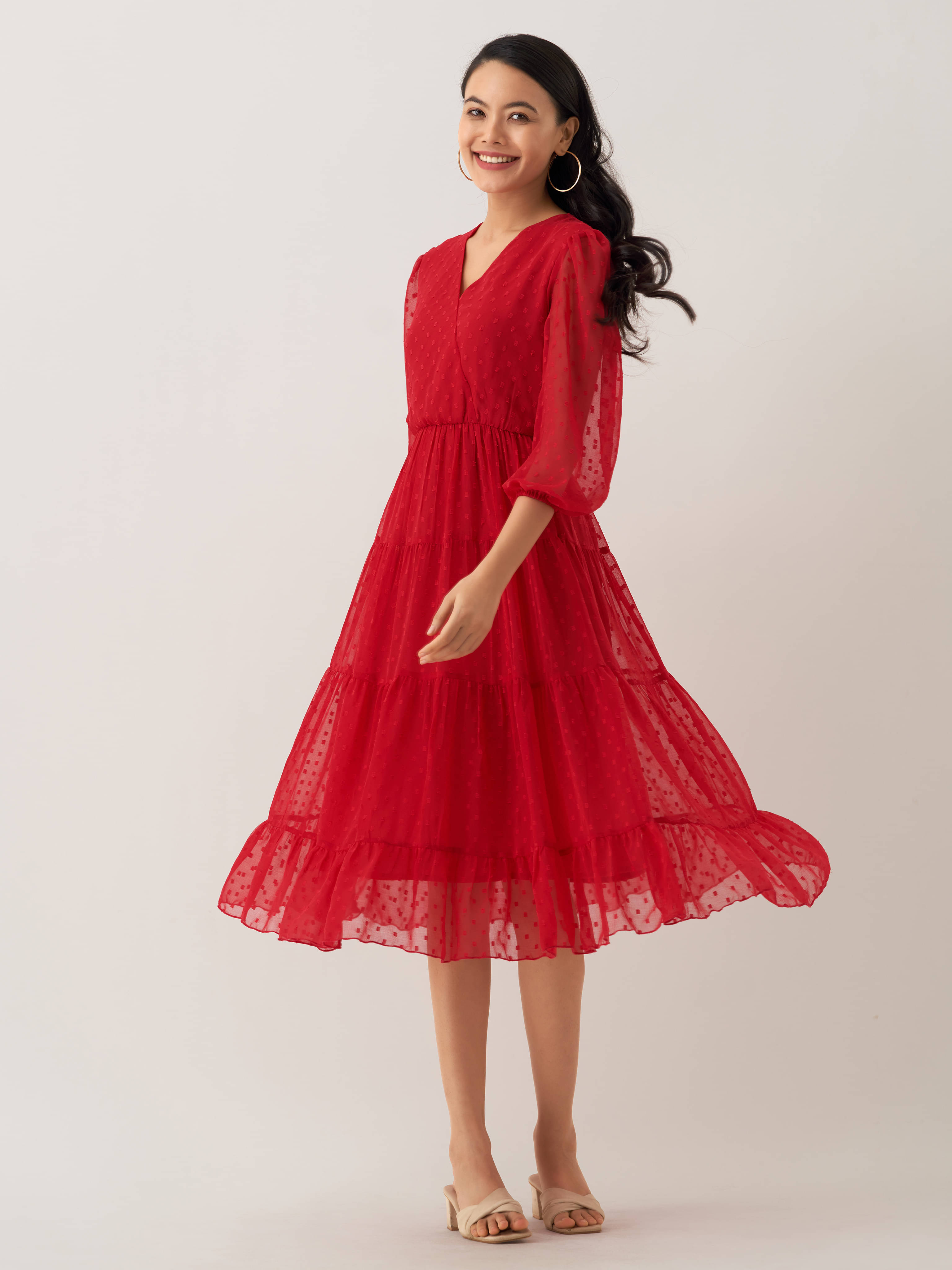 aask Women Polyester Blend Solid Fit & Flare Dress ( Red ) aask Women Polyester Blend Solid Fit & Flare Dress ( Red )