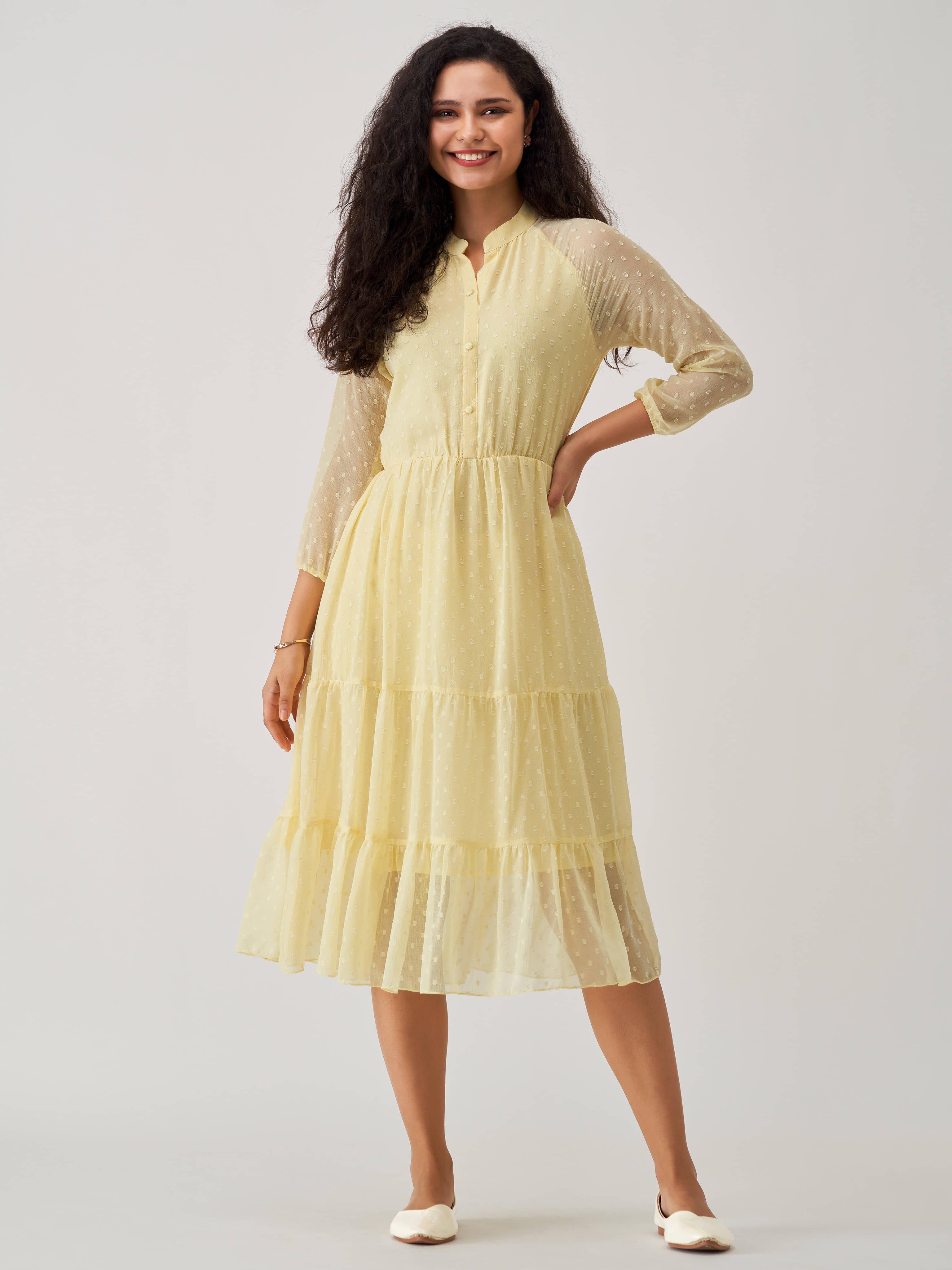 aask Women Polyester Blend Solid Fit & Flare Dress ( Yellow )