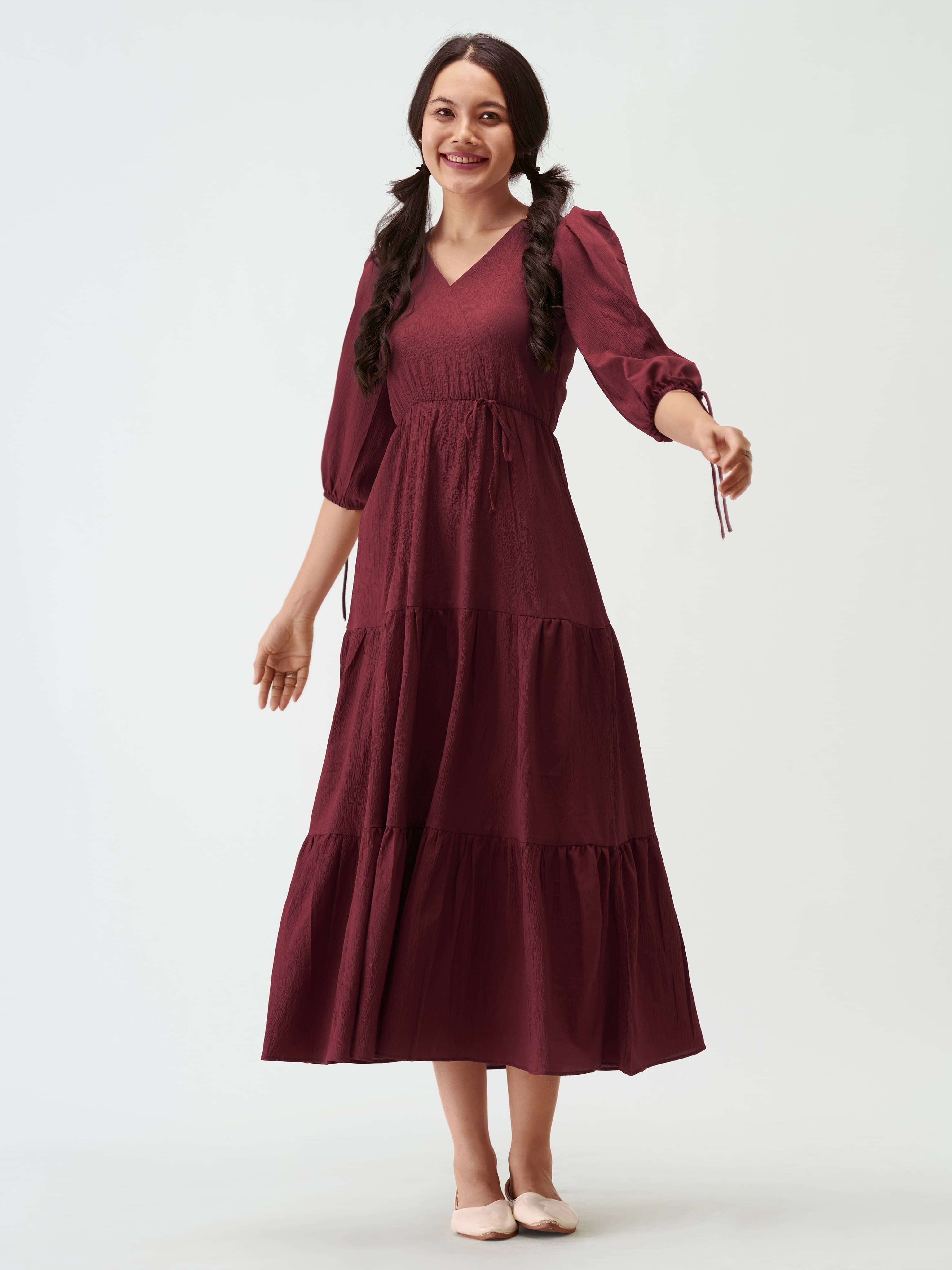 aask Women Polyester Blend Solid Fit & Flare Dress ( Maroon ) aask Women Polyester Blend Solid Fit & Flare Dress ( Maroon )