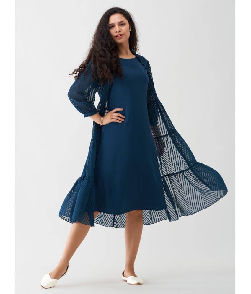     			aask Women Polyester Blend Solid Fit & Flare Dress ( Teal )