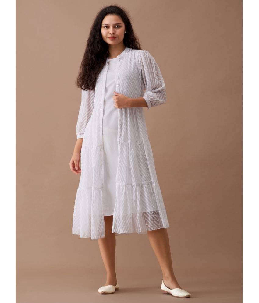     			aask Women Polyester Blend Solid Fit & Flare Dress ( White )