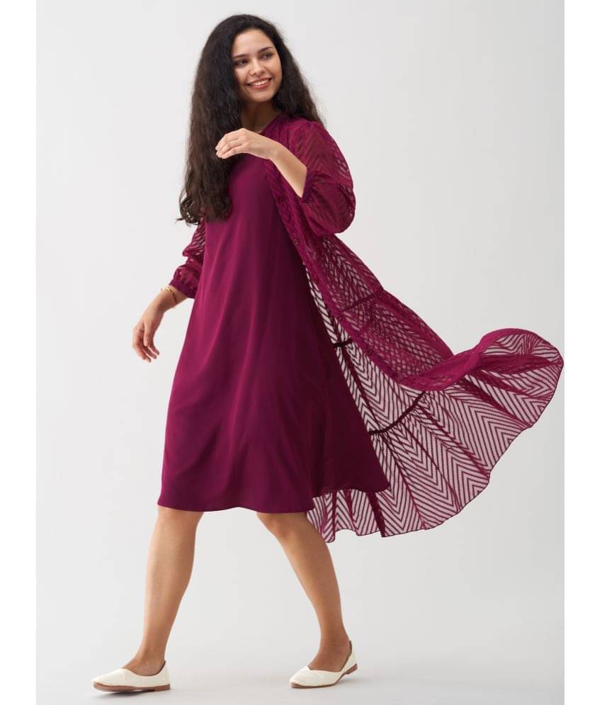 aask Women Polyester Blend Solid Fit & Flare Dress ( Wine ) aask Women Polyester Blend Solid Fit & Flare Dress ( Wine )