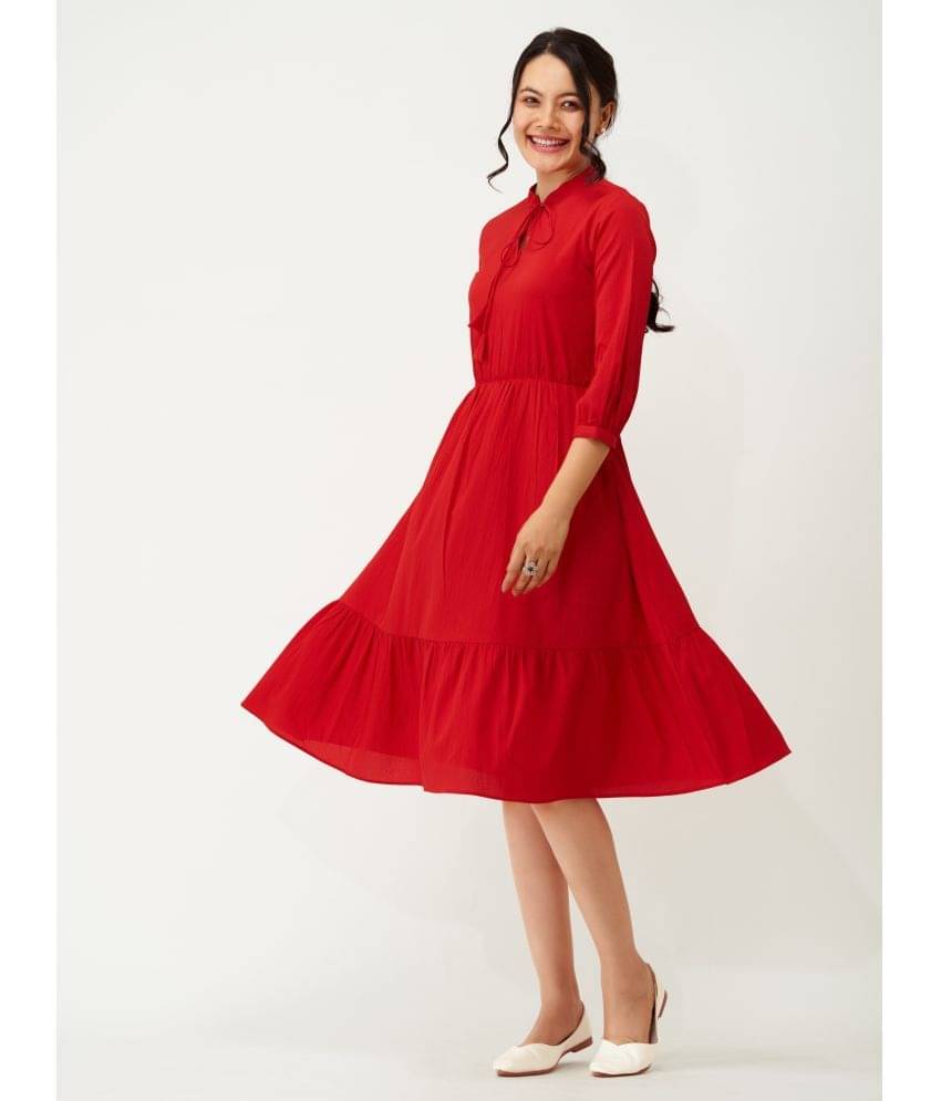     			aask Women Polyester Blend Solid Fit & Flare Dress ( Red )