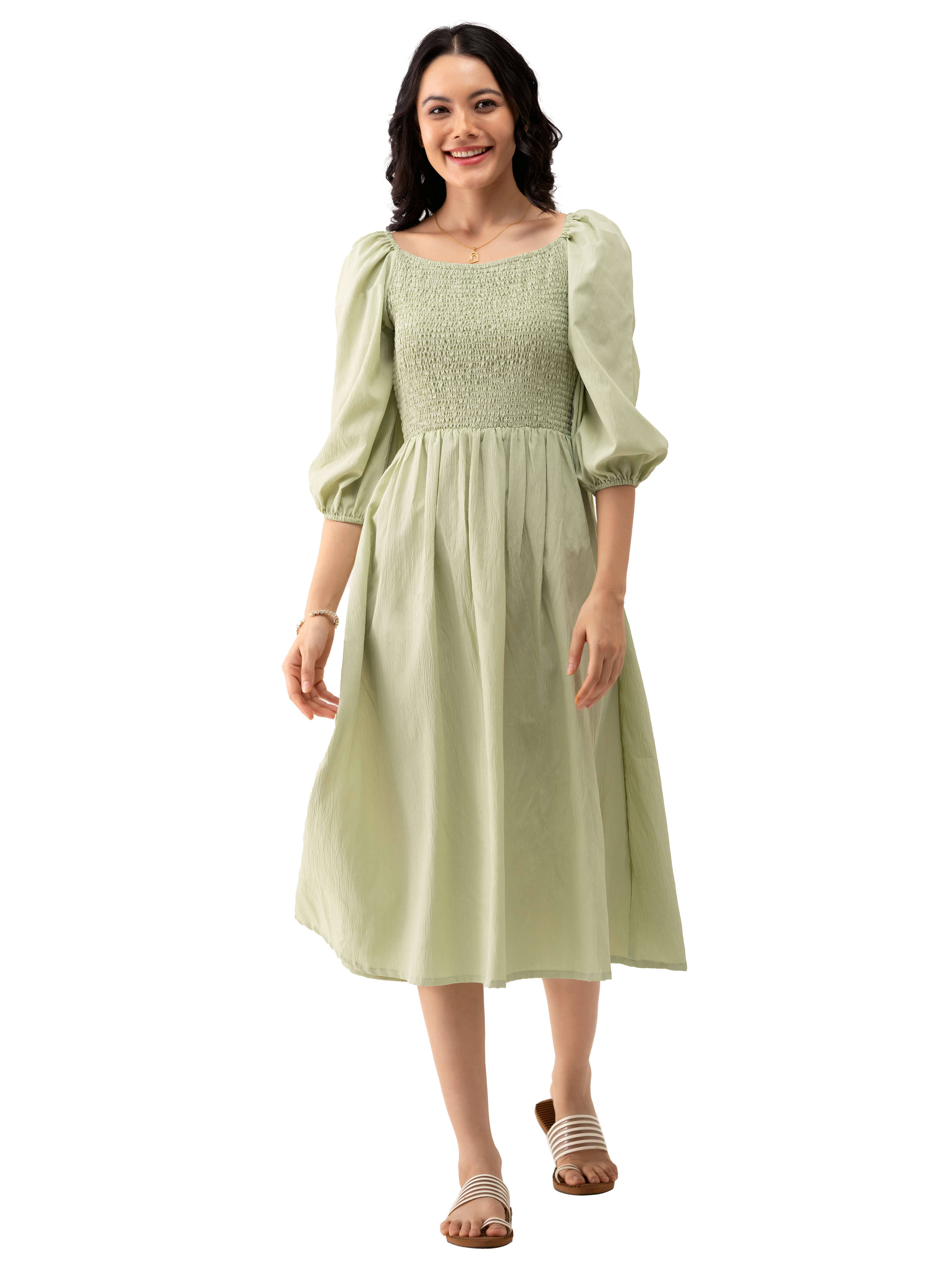     			aask Women Polyester Blend Solid Fit & Flare Dress ( Sea Green )