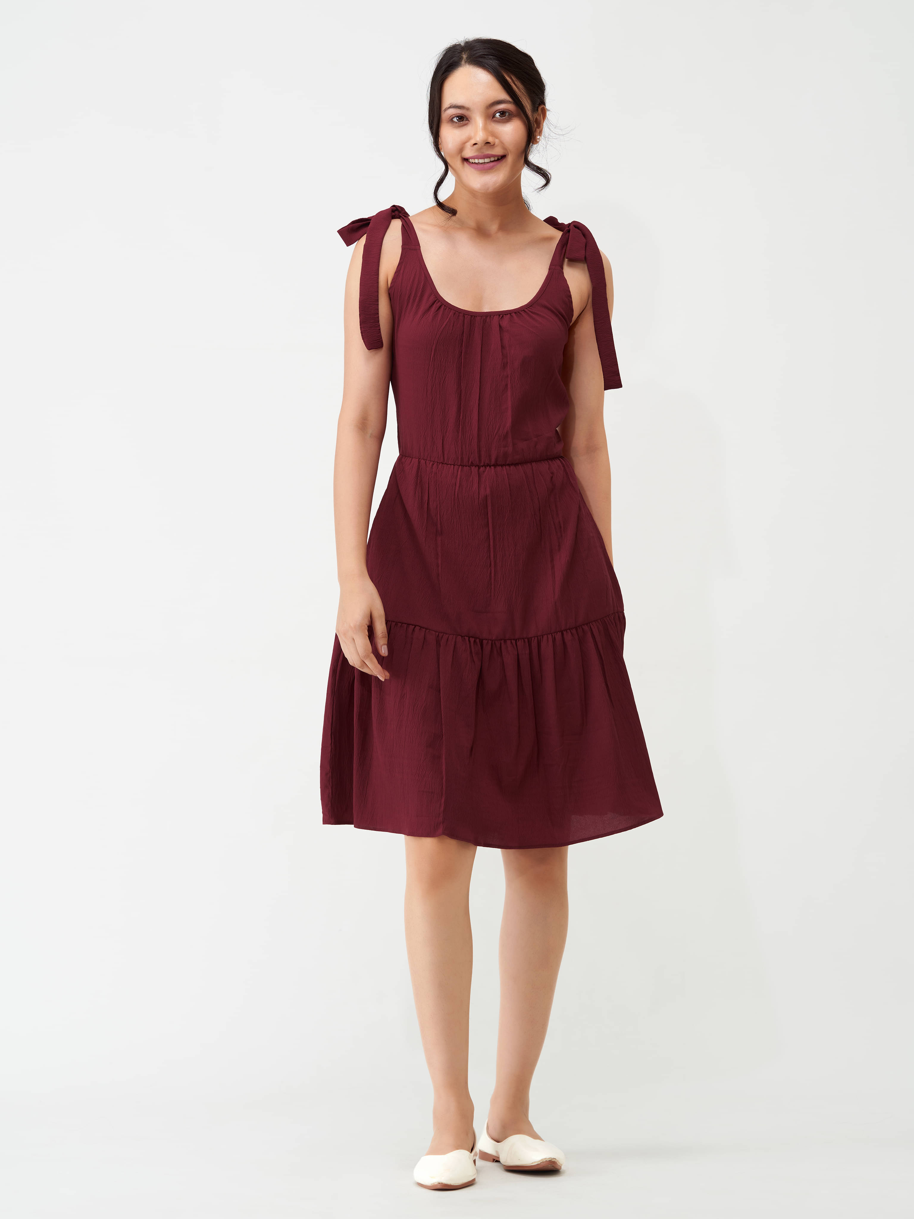     			aask Women Polyester Blend Solid Fit & Flare Dress ( Maroon )