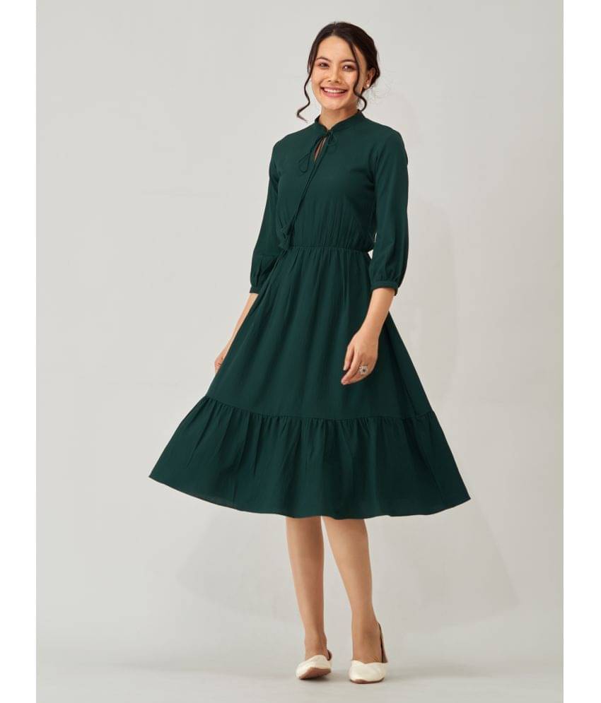     			aask Polyester Blend Solid Knee Length Women's Fit & Flare Dress - Green ( Pack of 1 )