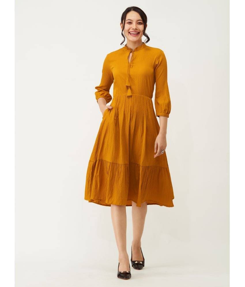     			aask Women Polyester Blend Solid Fit & Flare Dress ( Mustard )