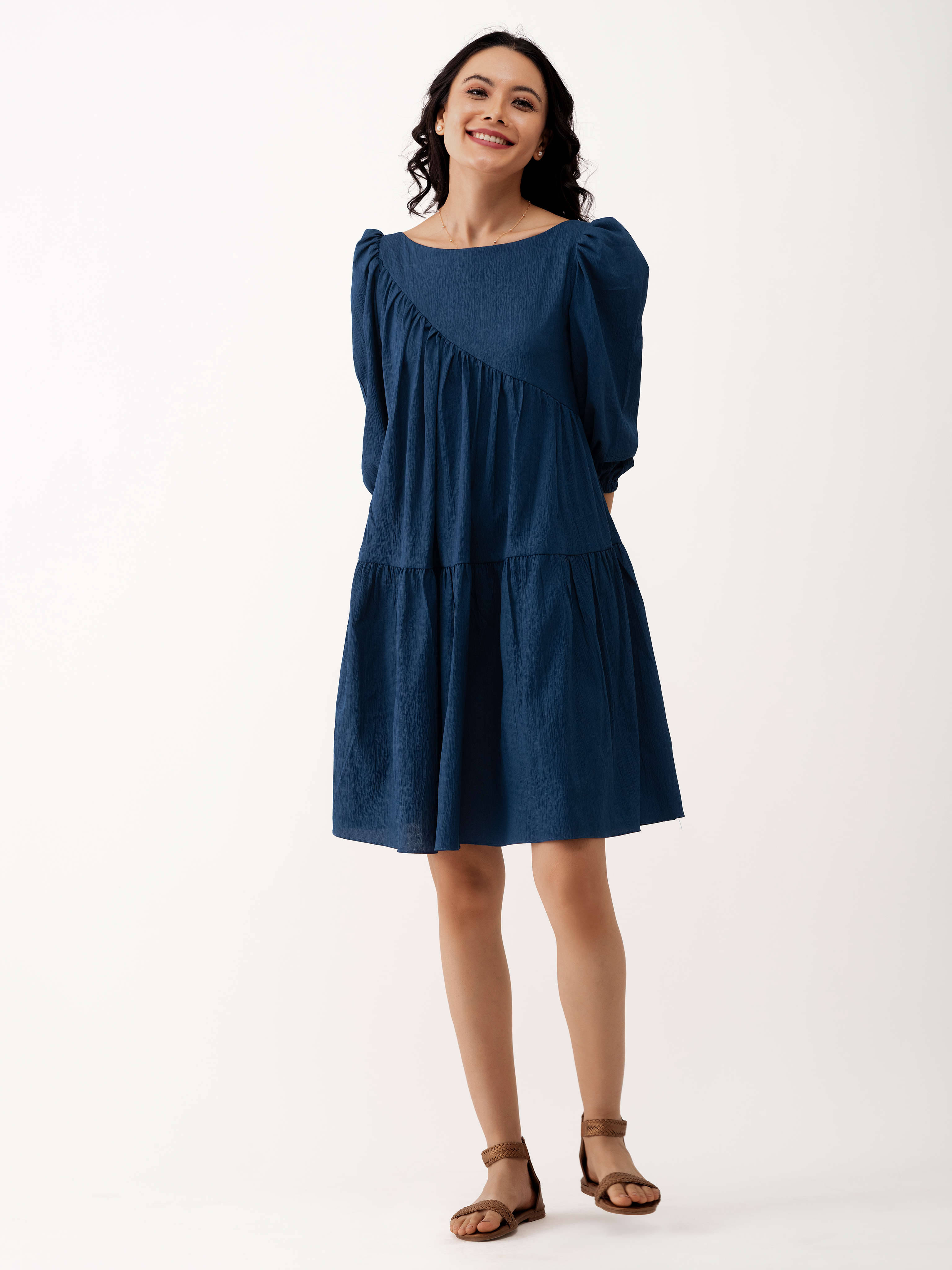 aask Women Polyester Blend Solid Fit & Flare Dress ( Teal ) aask Women Polyester Blend Solid Fit & Flare Dress ( Teal )