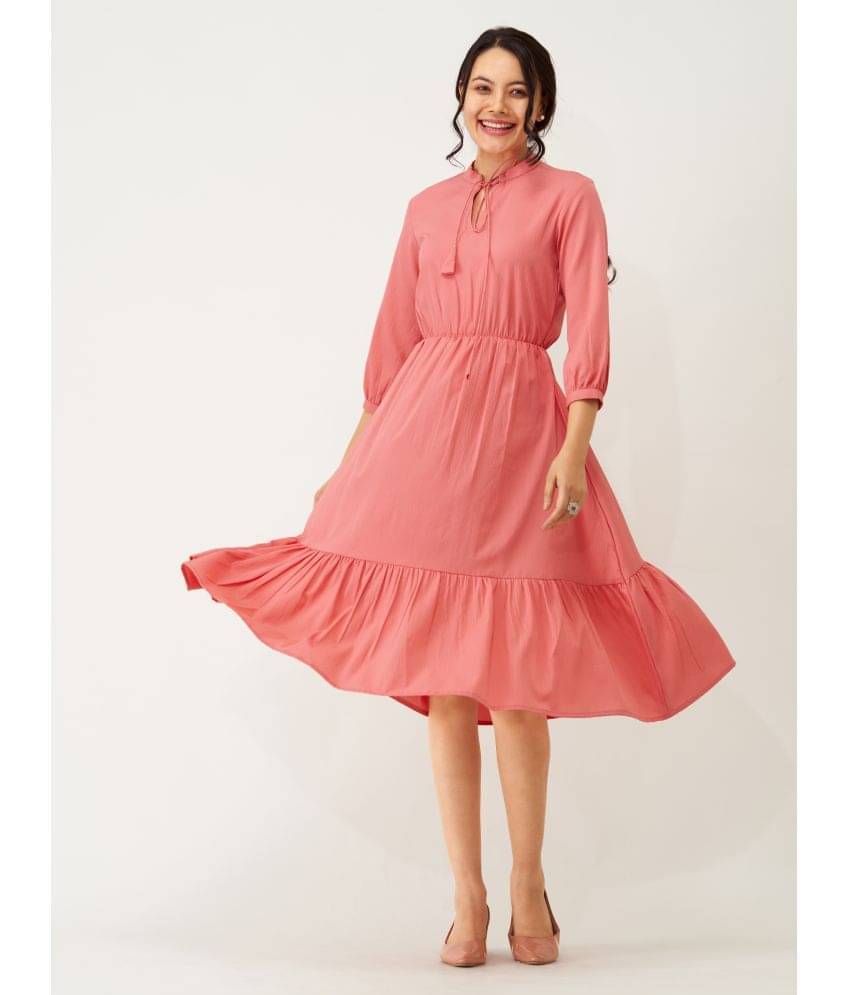 aask Women Polyester Blend Solid Fit & Flare Dress ( Orange ) aask Women Polyester Blend Solid Fit & Flare Dress ( Orange )