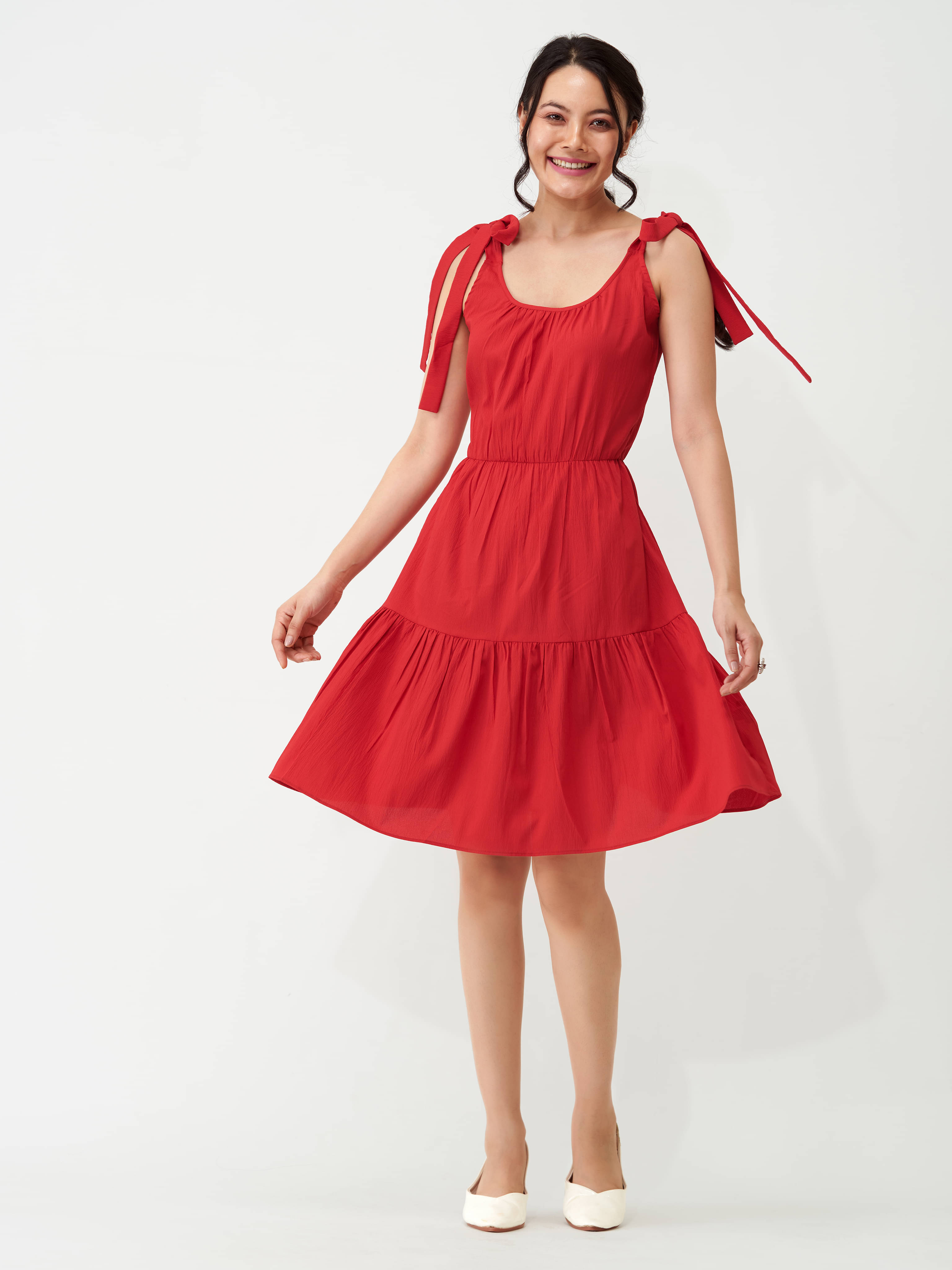     			aask Women Polyester Blend Solid Fit & Flare Dress ( Red )