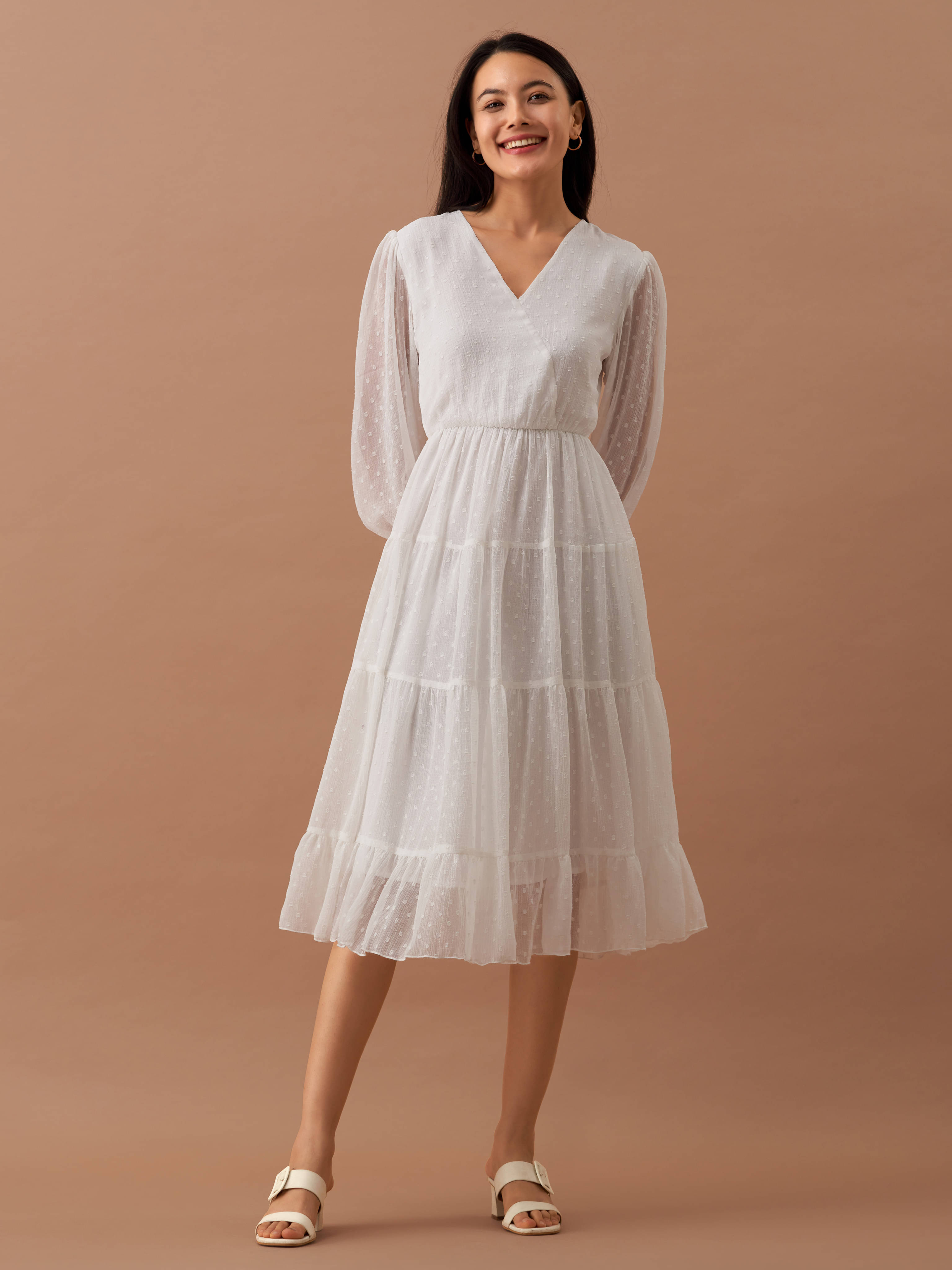     			aask Polyester Blend Solid Knee Length Women's Fit & Flare Dress - White ( Pack of 1 )