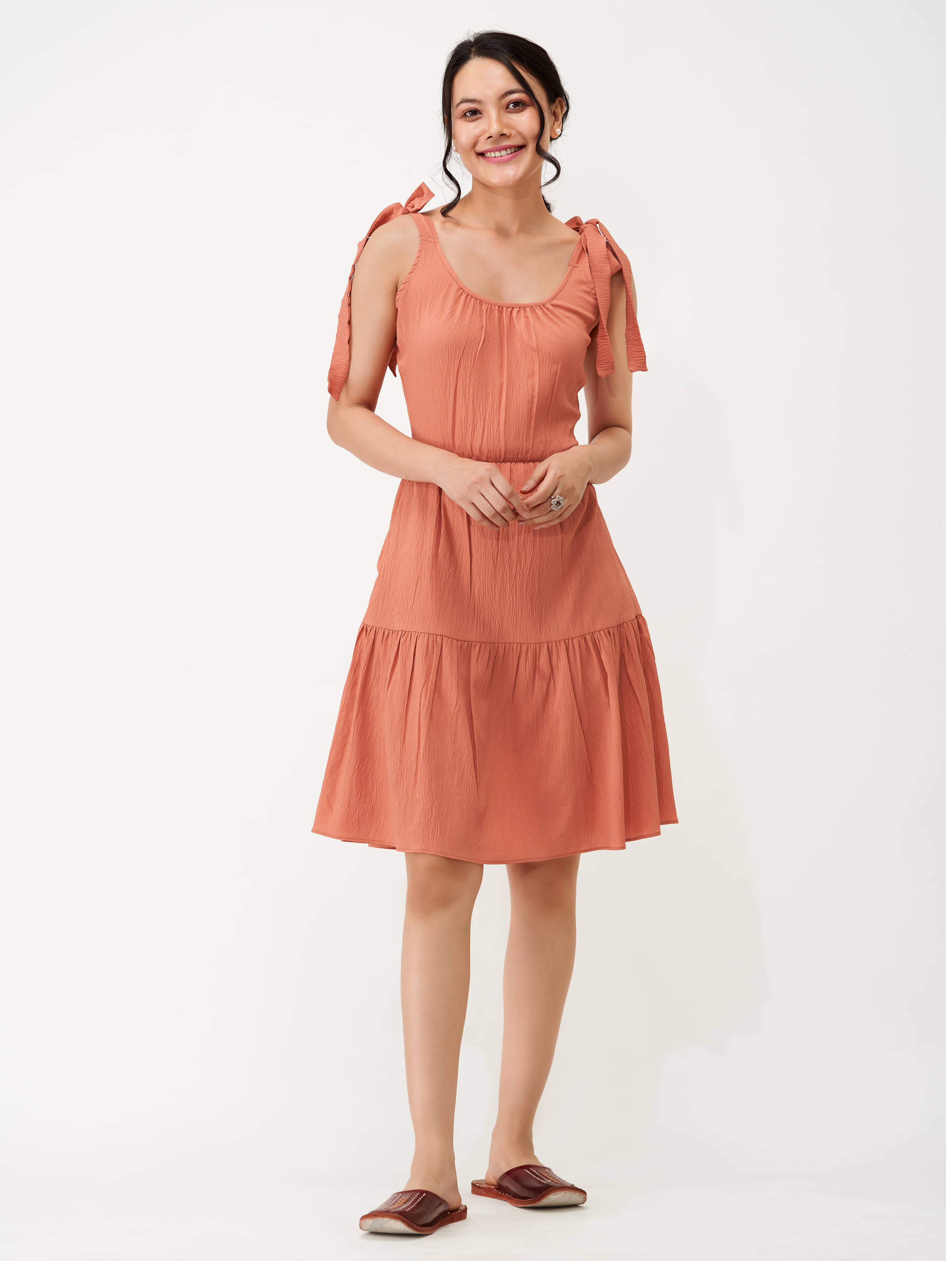     			aask Women Polyester Blend Solid Fit & Flare Dress ( Rust )
