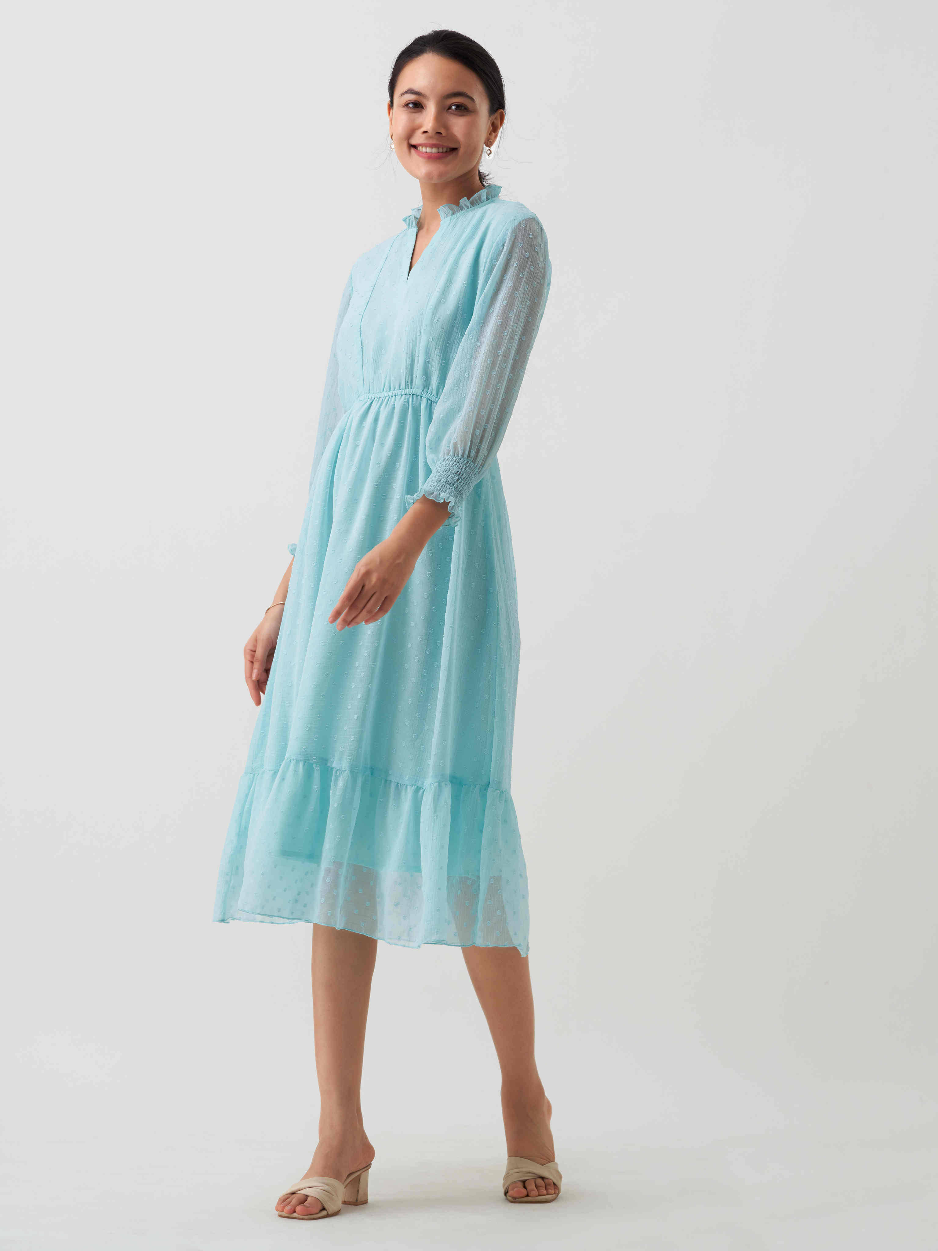 aask Women Polyester Blend Solid Fit & Flare Dress ( Light Blue ) aask Women Polyester Blend Solid Fit & Flare Dress ( Light Blue )