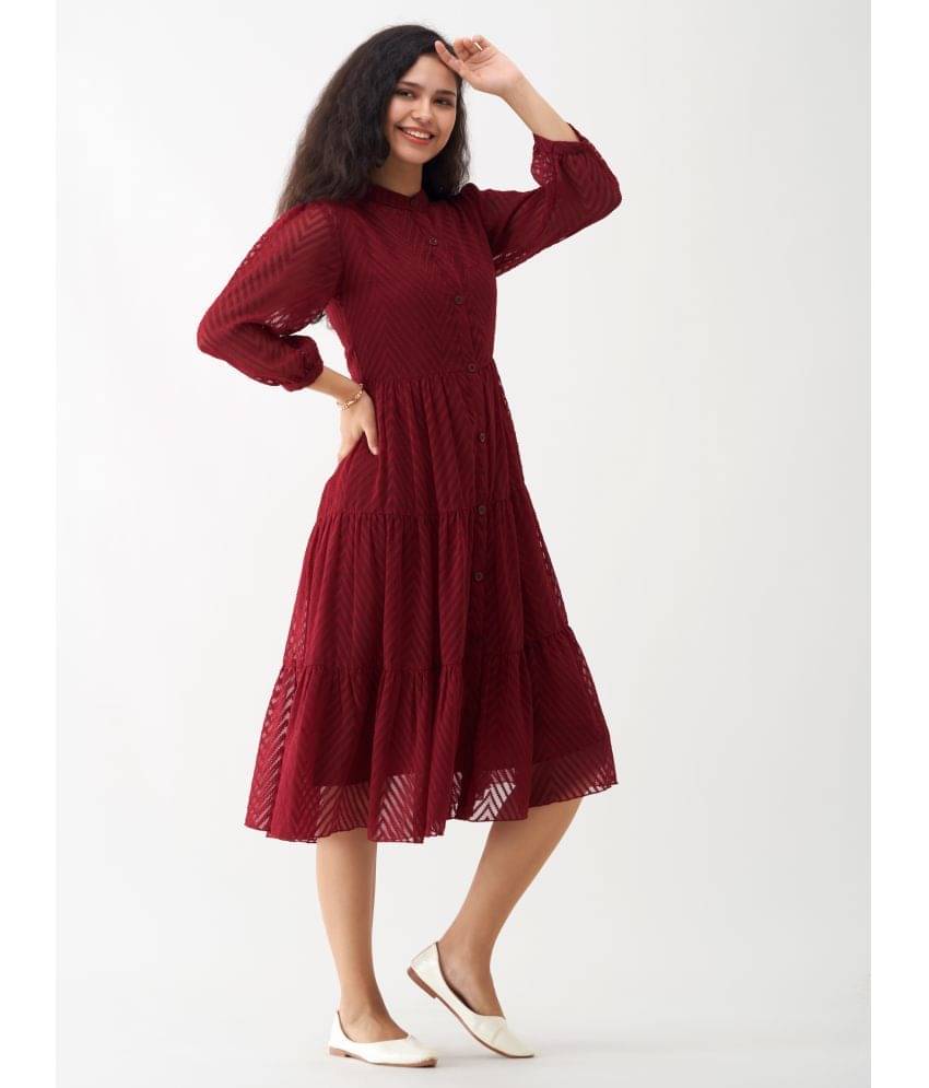     			aask Women Polyester Blend Solid Fit & Flare Dress ( Maroon )