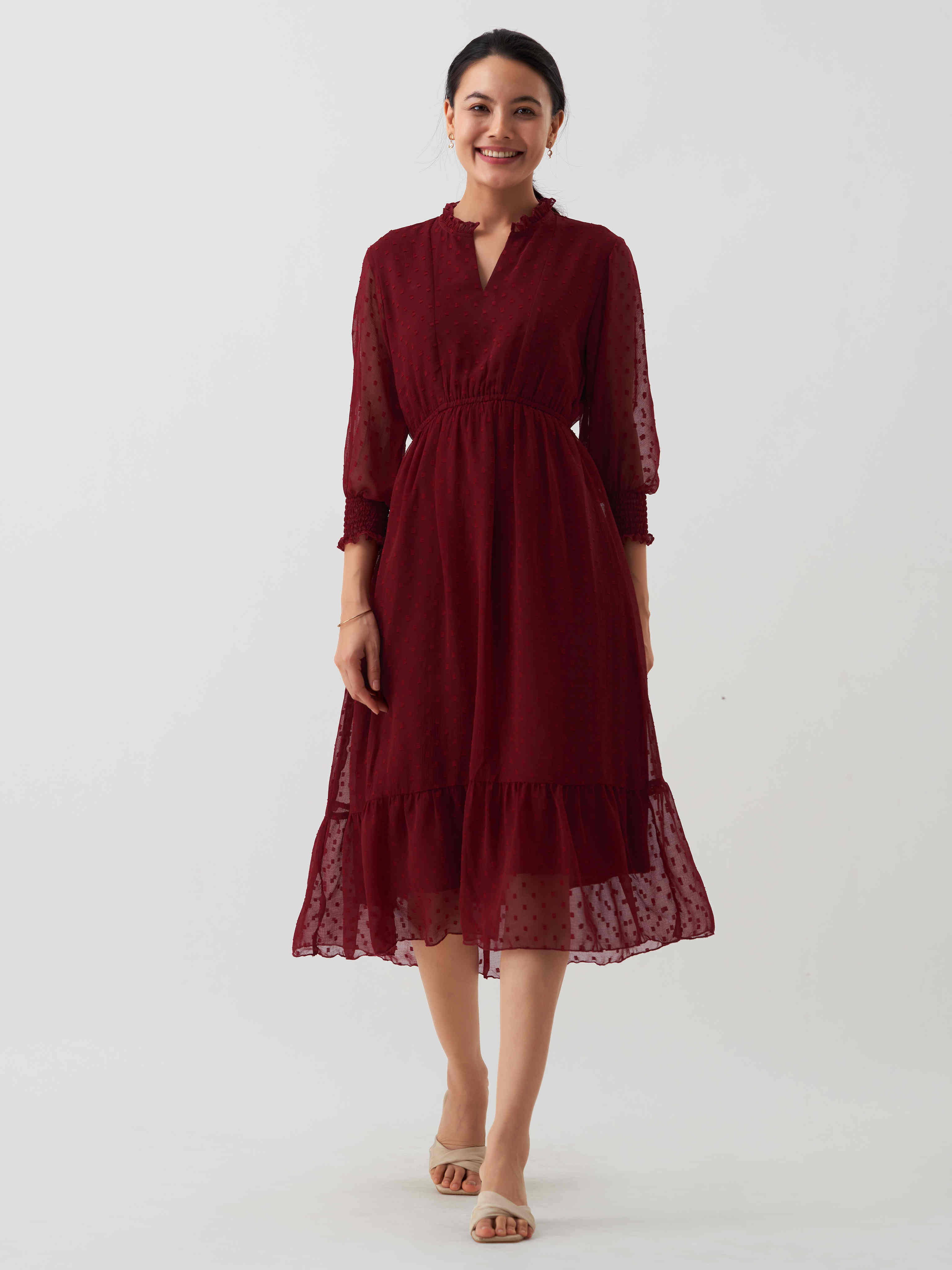    			aask Polyester Blend Solid Knee Length Women's Fit & Flare Dress - Maroon ( Pack of 1 )
