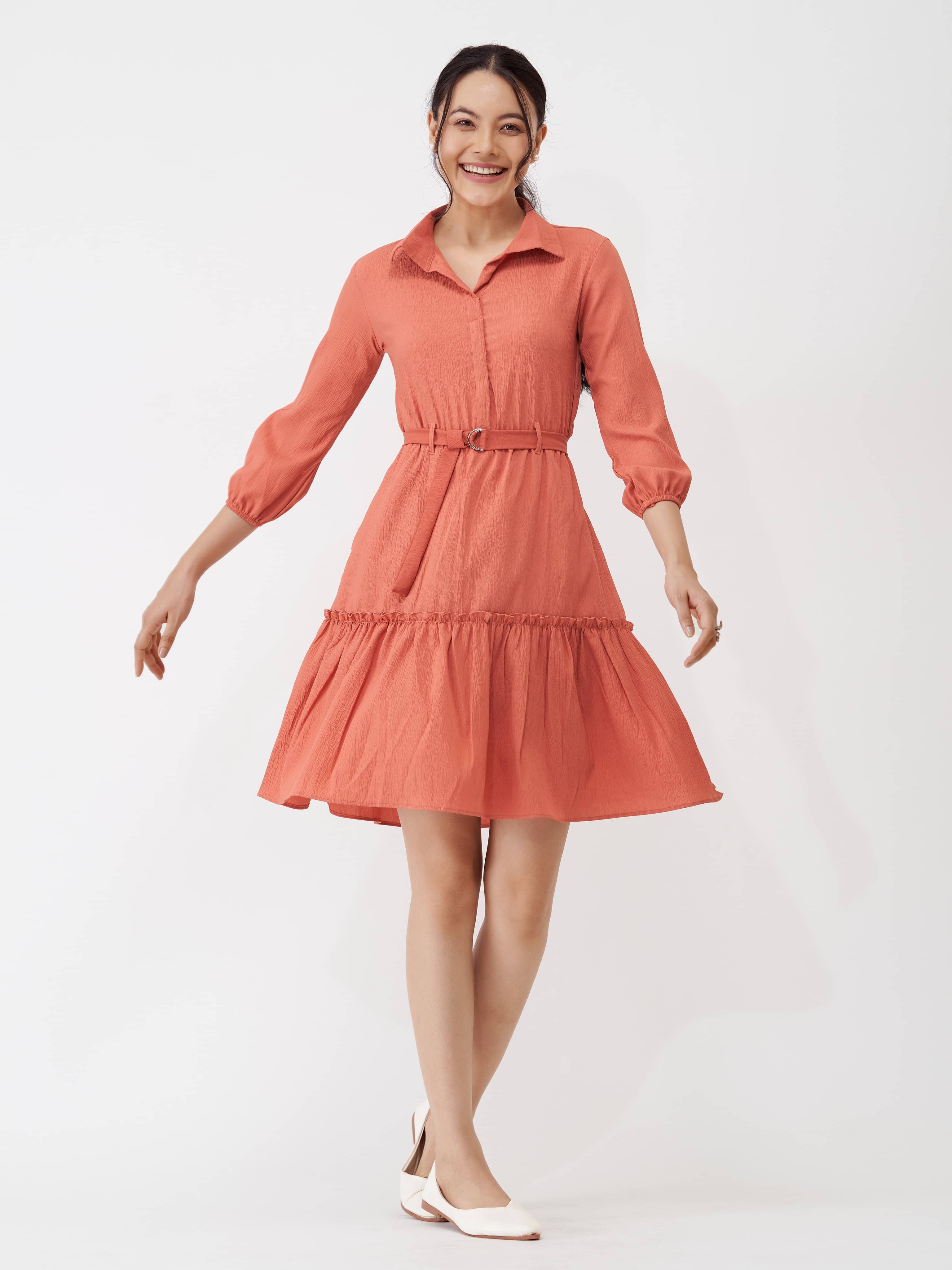 aask Polyester Blend Solid Knee Length Women's Fit & Flare Dress - Rust ( Pack of 1 ) aask Polyester Blend Solid Knee Length Women's Fit & Flare Dress - Rust ( Pack of 1 )