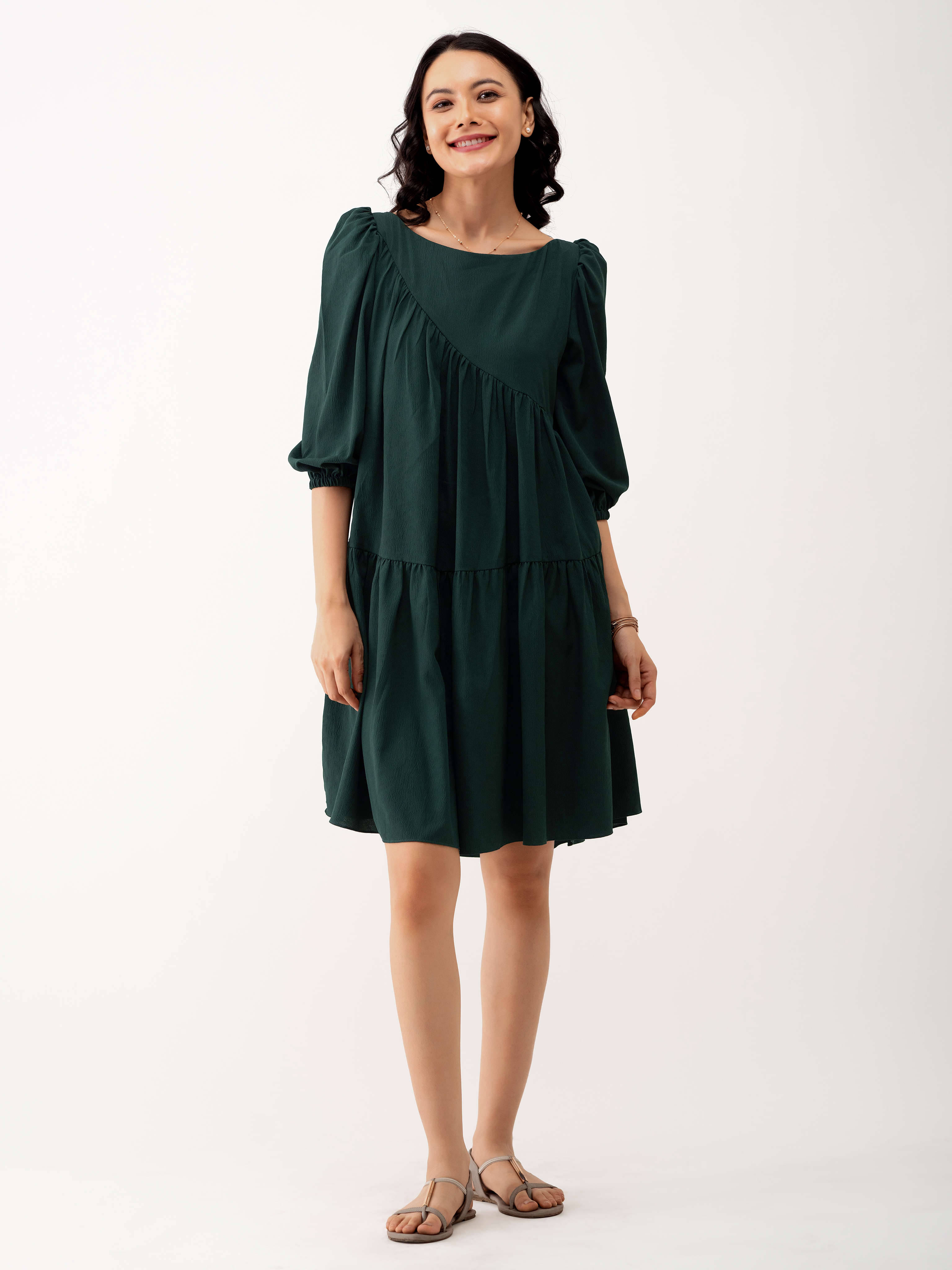     			aask Polyester Blend Solid Knee Length Women's Fit & Flare Dress - Green ( Pack of 1 )