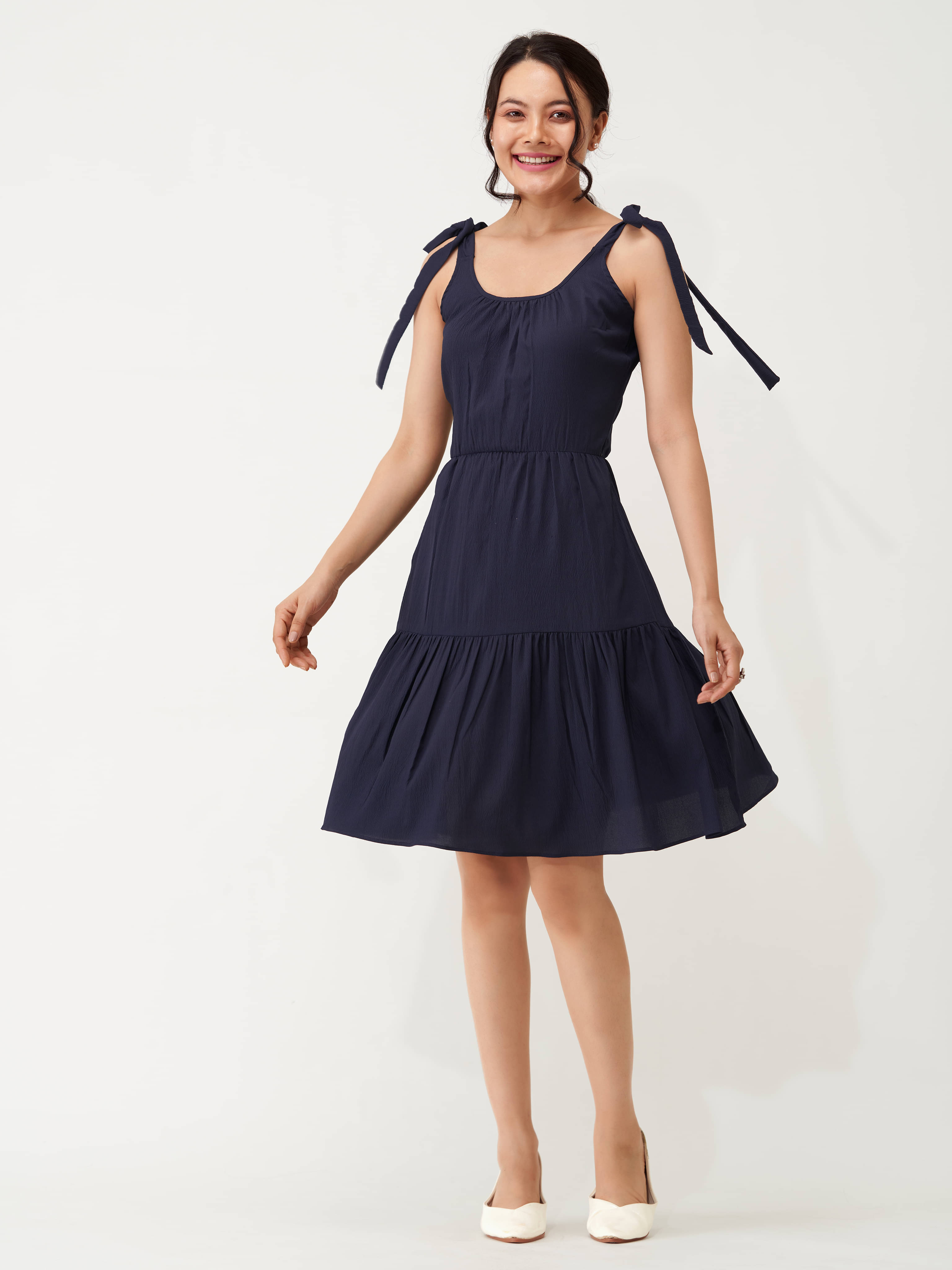 aask Women Polyester Blend Solid Fit & Flare Dress ( Navy Blue ) aask Women Polyester Blend Solid Fit & Flare Dress ( Navy Blue )
