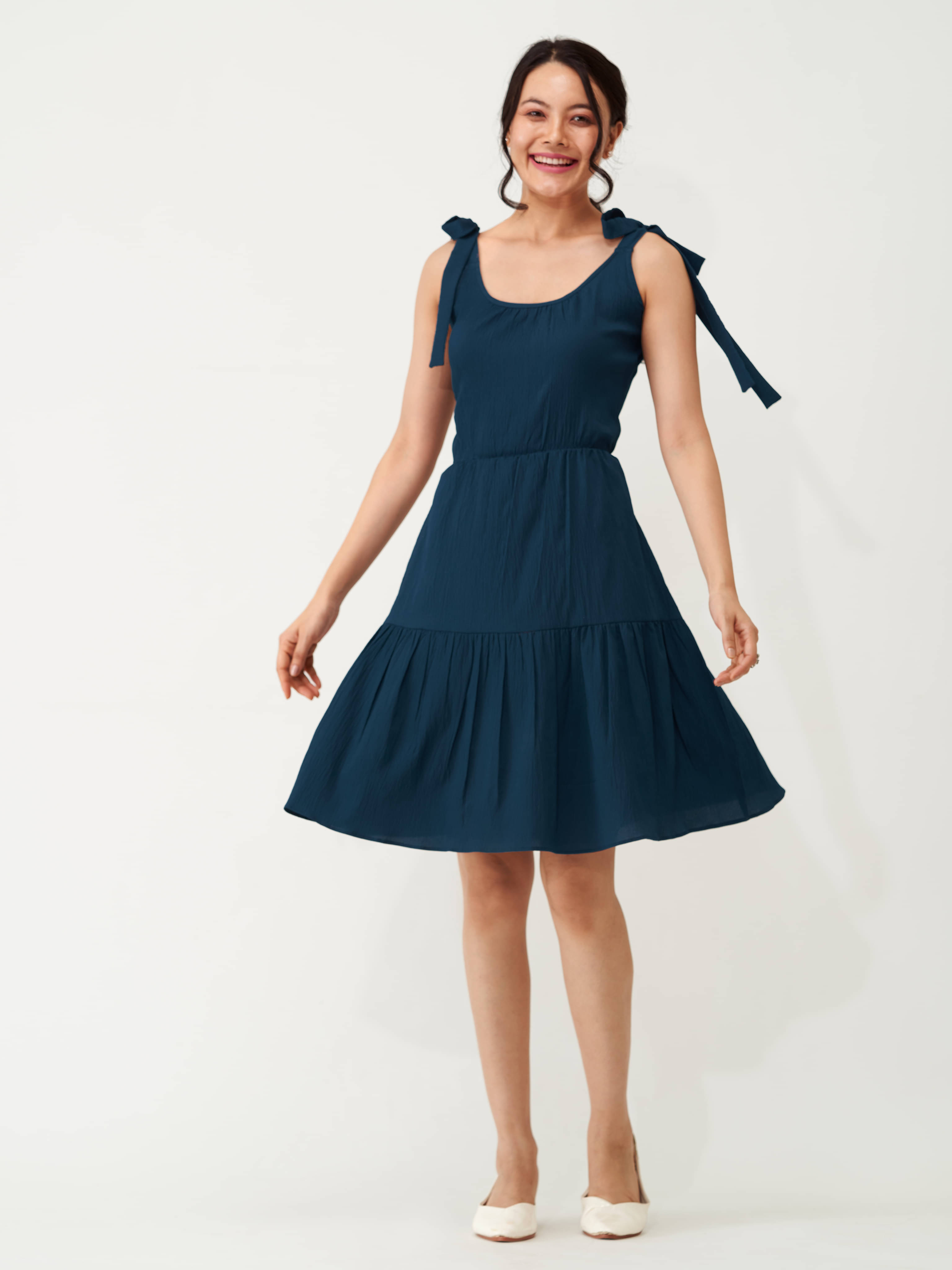 aask Women Polyester Blend Solid Fit & Flare Dress ( Teal ) aask Women Polyester Blend Solid Fit & Flare Dress ( Teal )