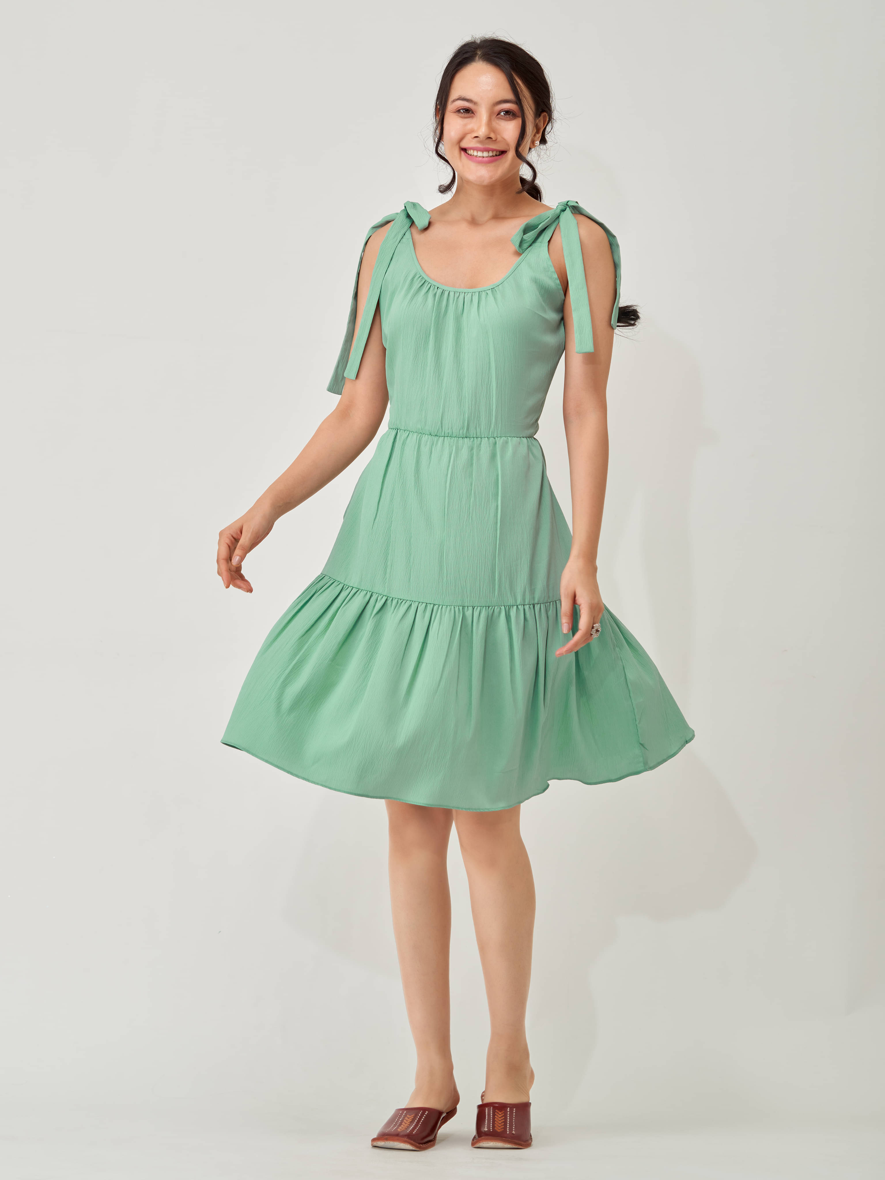     			aask Women Polyester Blend Solid Fit & Flare Dress ( Lime Green )