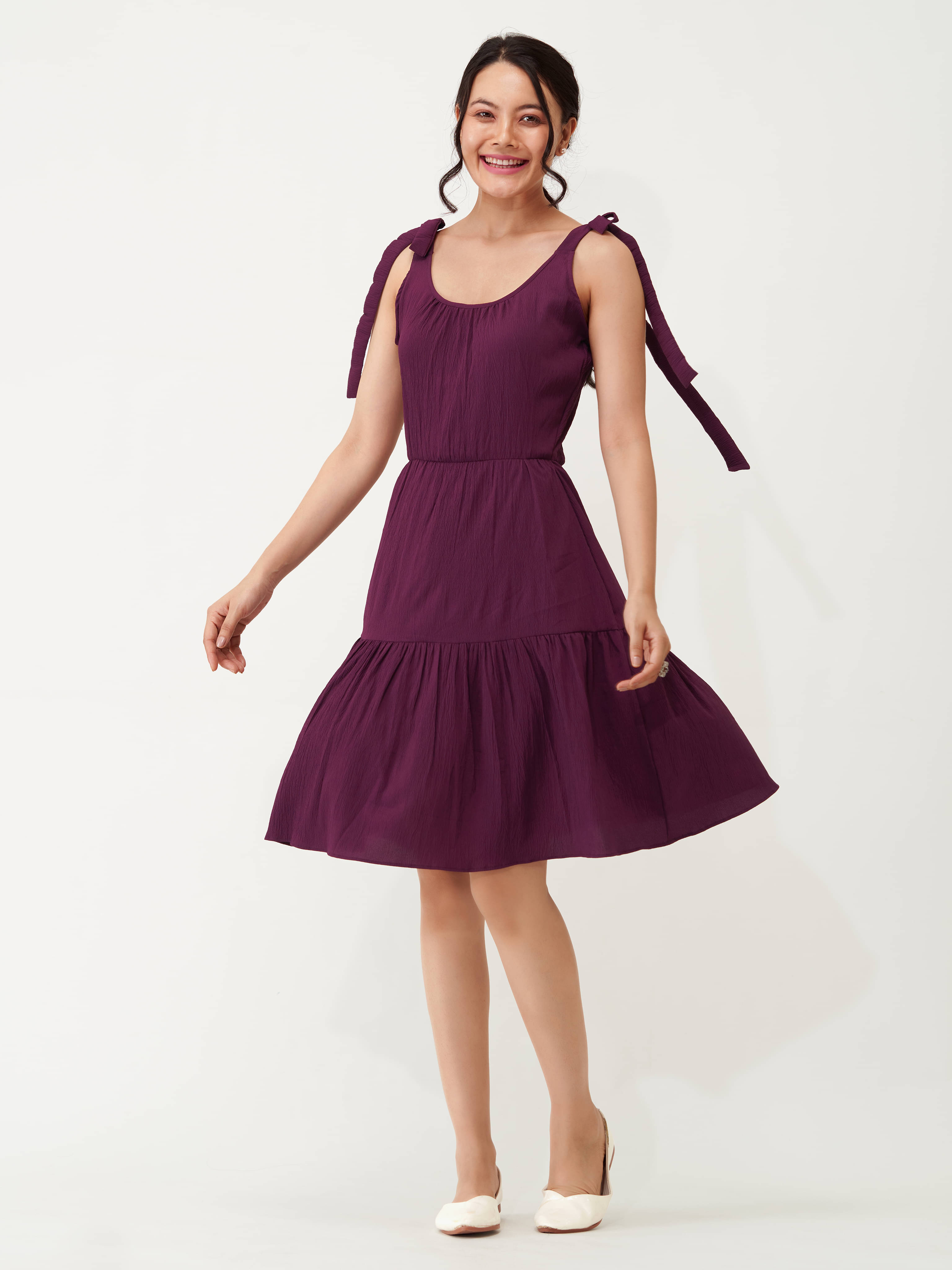aask Polyester Blend Solid Knee Length Women's Fit & Flare Dress - Purple ( Pack of 1 ) aask Polyester Blend Solid Knee Length Women's Fit & Flare Dress - Purple ( Pack of 1 )