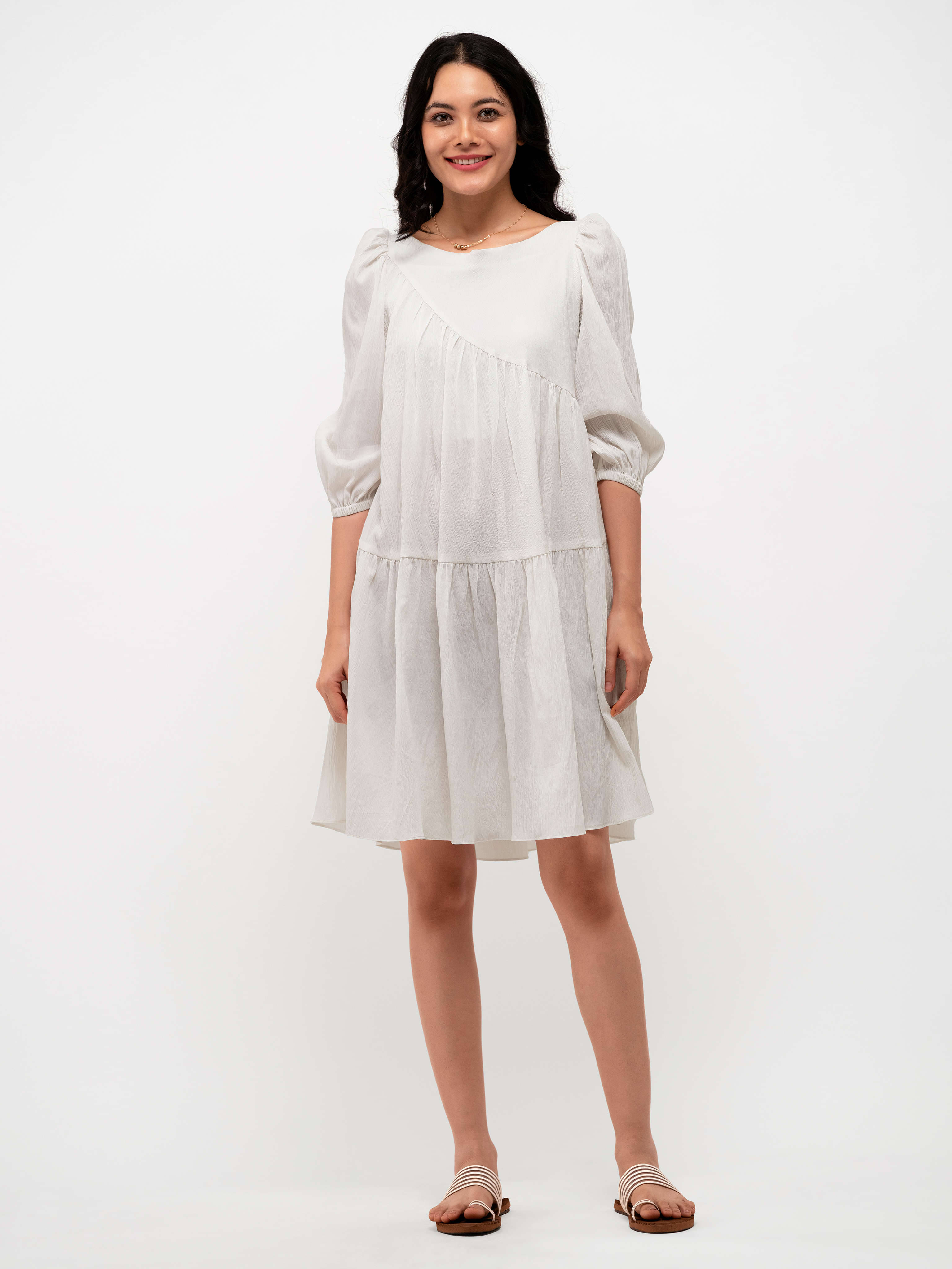     			aask Women Polyester Blend Solid Fit & Flare Dress ( White )