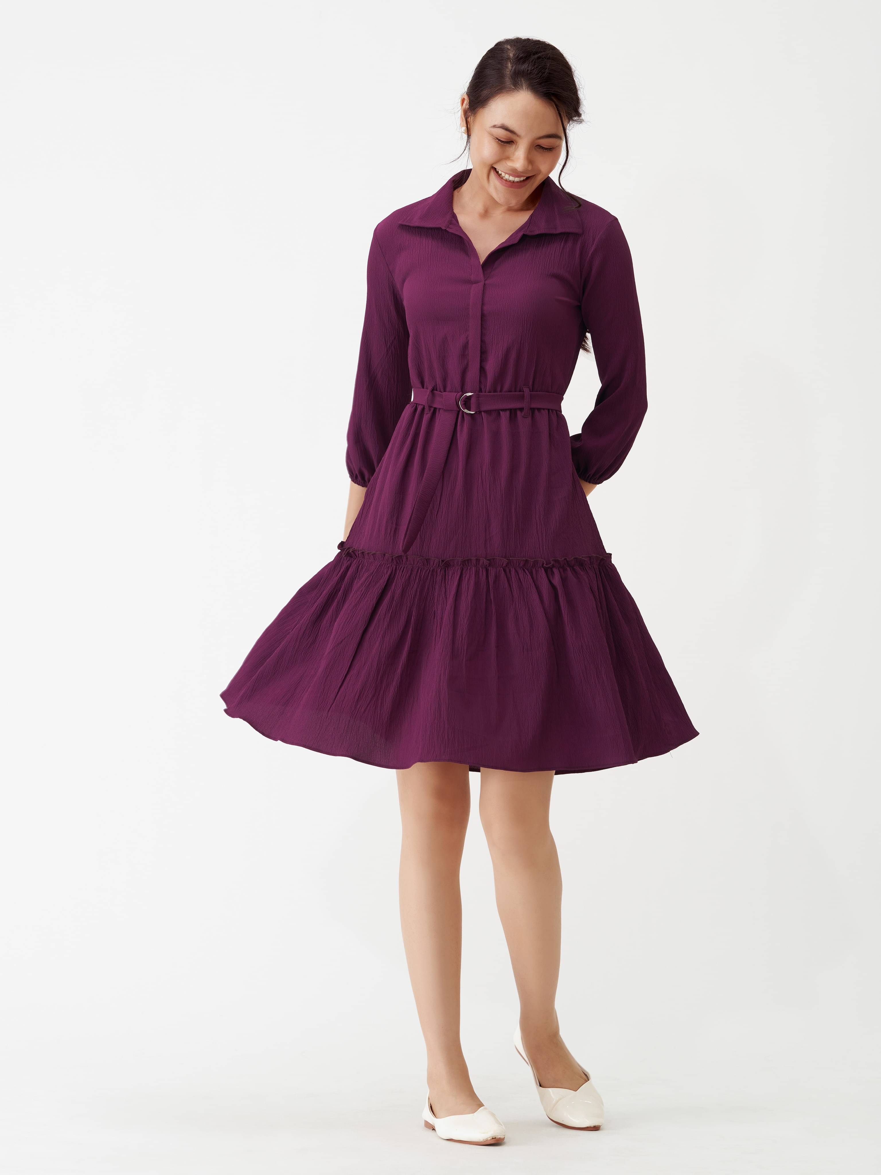 aask Women Polyester Blend Solid Fit & Flare Dress ( Wine ) aask Women Polyester Blend Solid Fit & Flare Dress ( Wine )