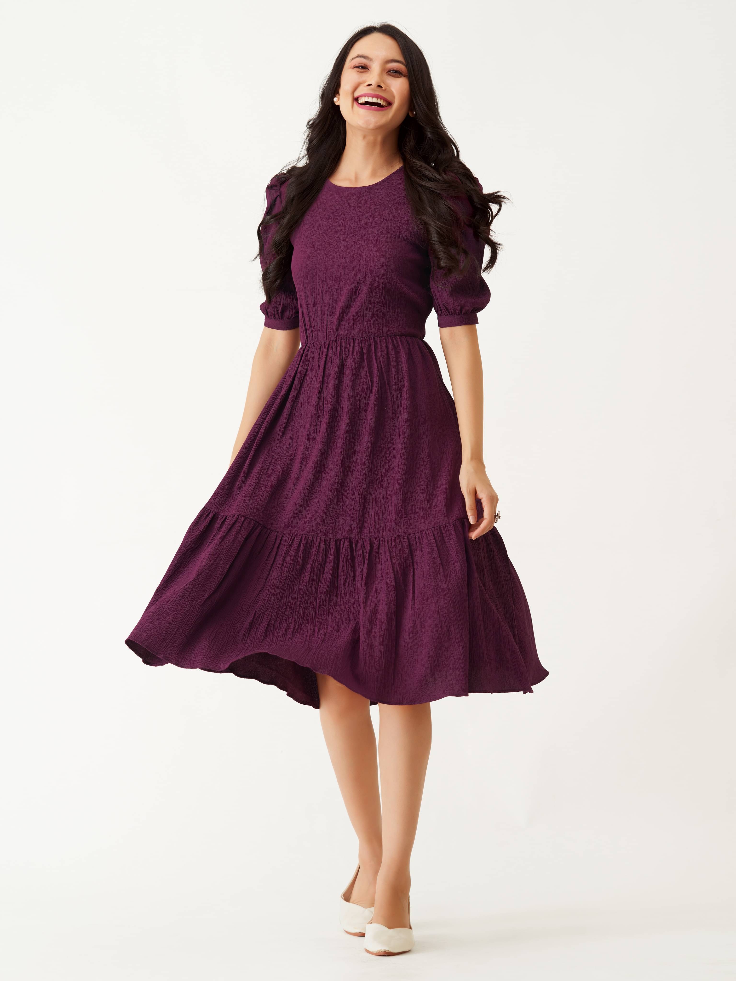 aask Women Polyester Blend Solid Fit & Flare Dress ( Wine ) aask Women Polyester Blend Solid Fit & Flare Dress ( Wine )